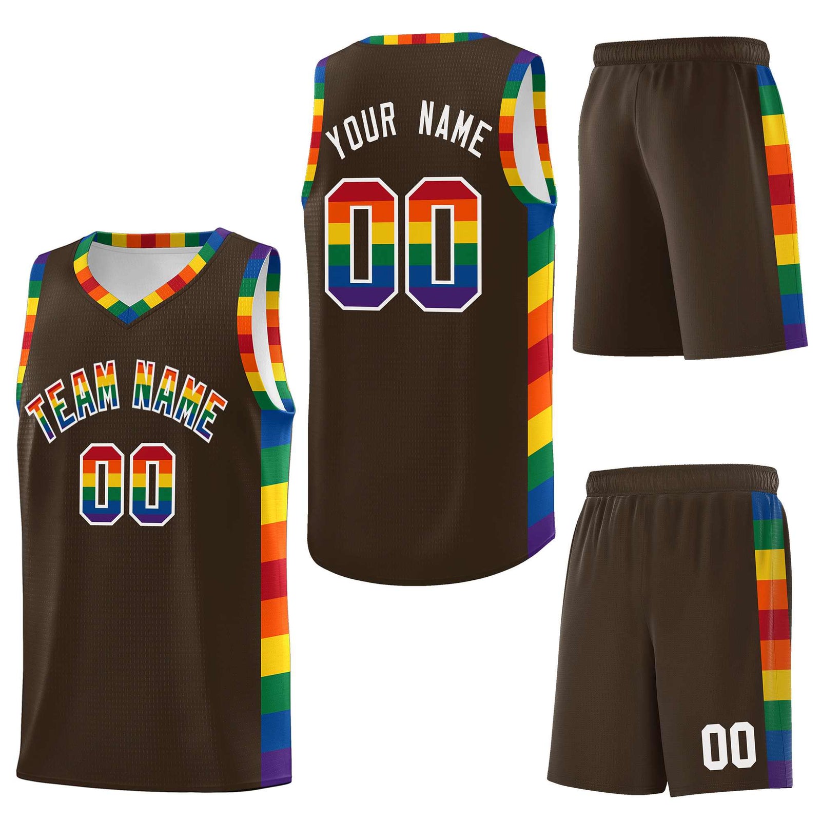 Custom Brown LGBT Rainbow For Pride Month Sports Uniform Basketball Jersey