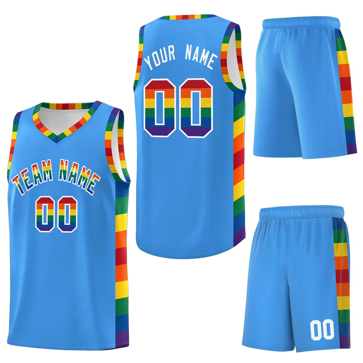 Custom Powder Blue LGBT Rainbow For Pride Month Sports Uniform Basketball Jersey