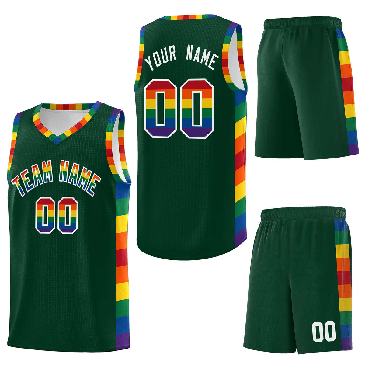 Custom Green LGBT Rainbow For Pride Month Sports Uniform Basketball Jersey