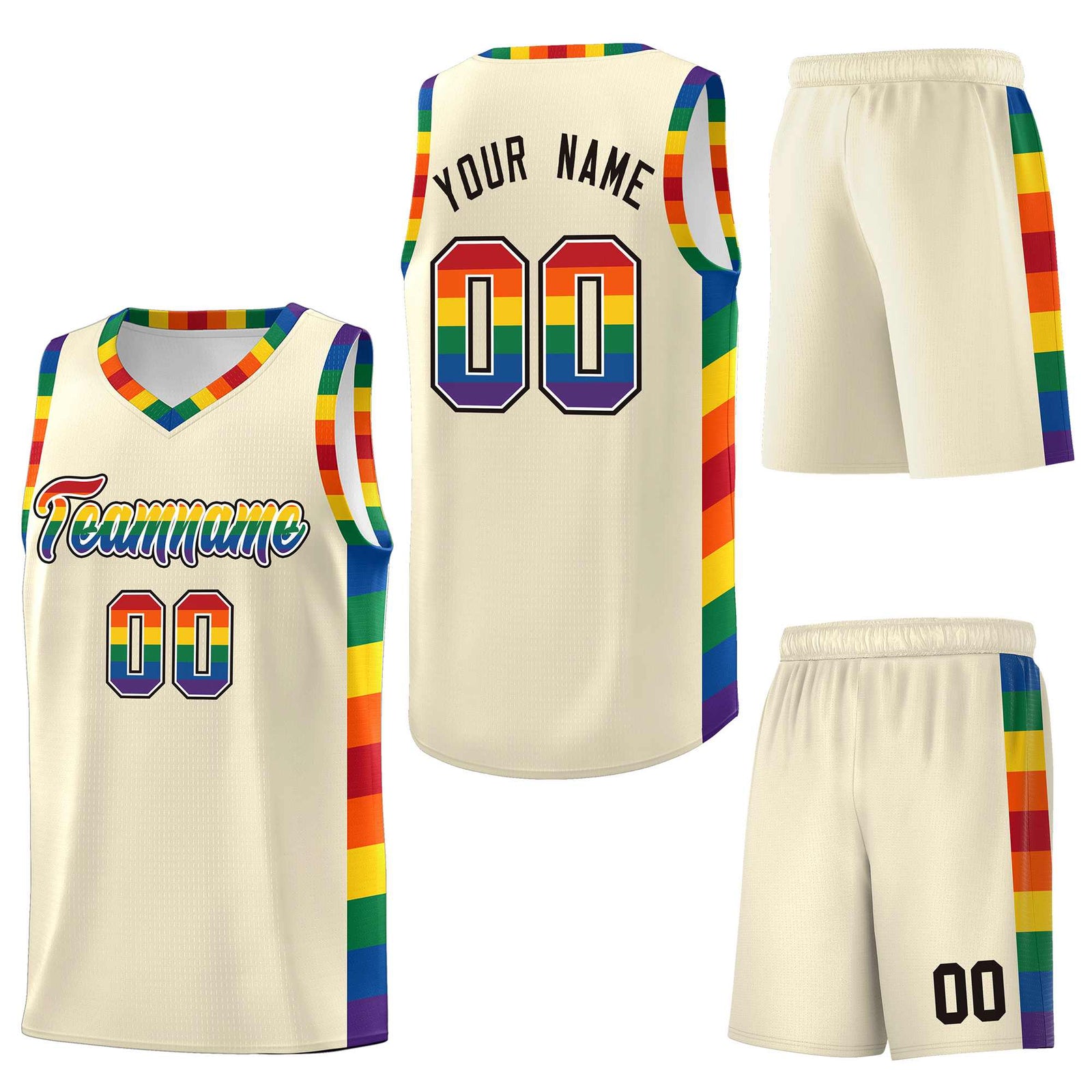 Custom Cream LGBT Rainbow For Pride Month Sports Uniform Basketball Jersey