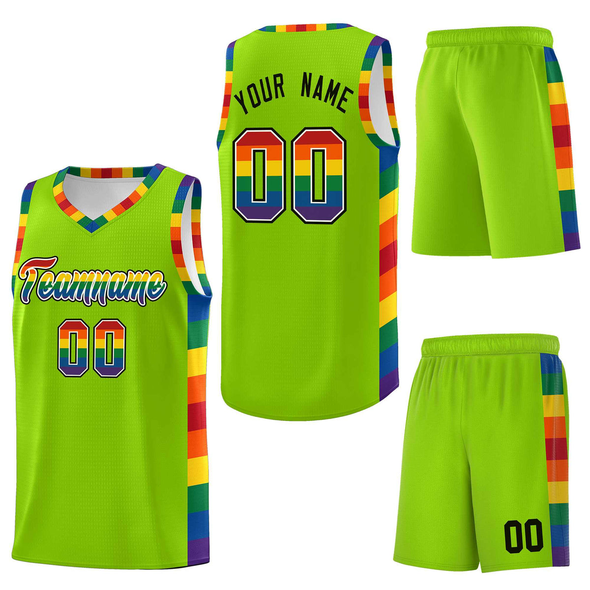 Custom Neon Green LGBT Rainbow For Pride Month Sports Uniform Basketball Jersey