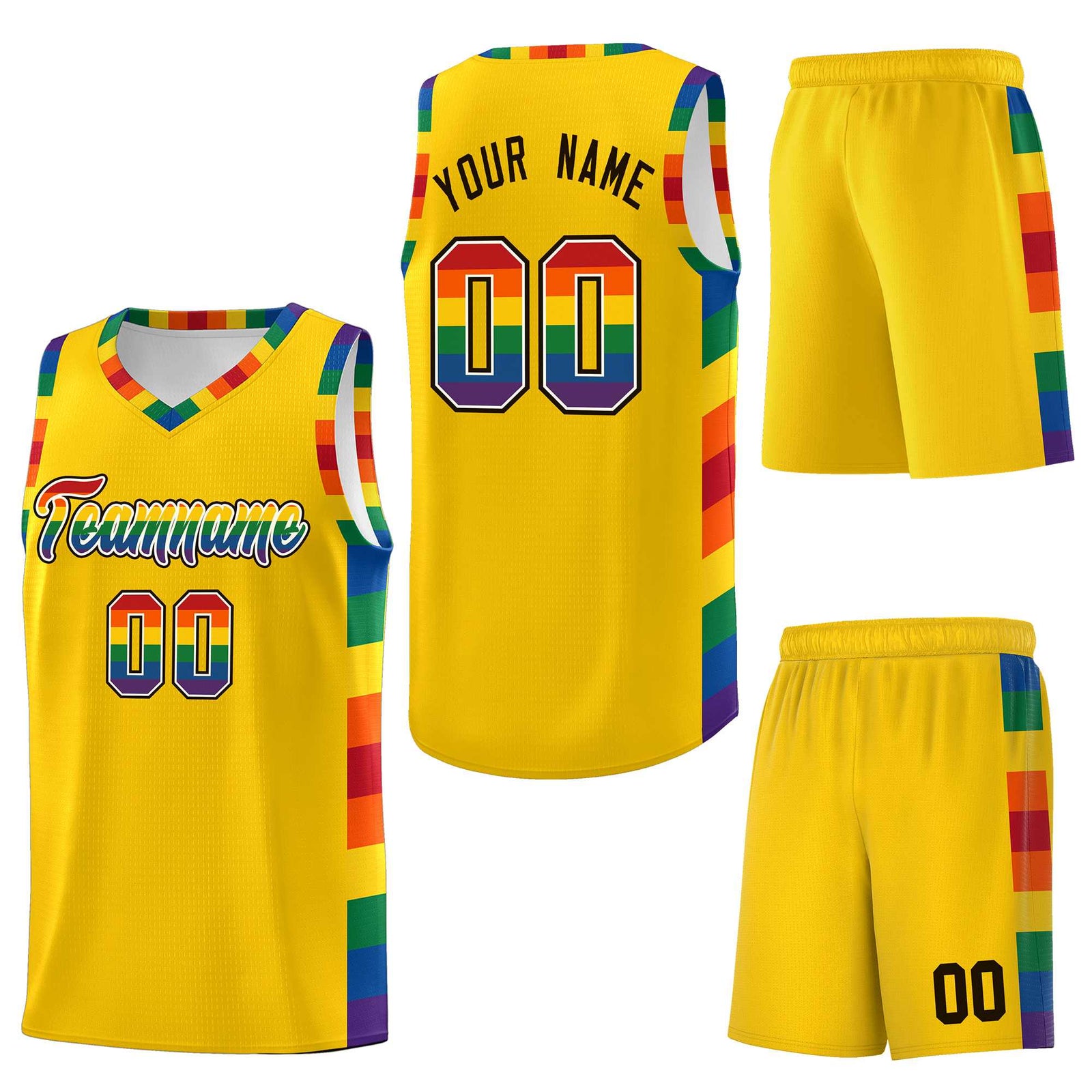 Custom Gold LGBT Rainbow For Pride Month Sports Uniform Basketball Jersey