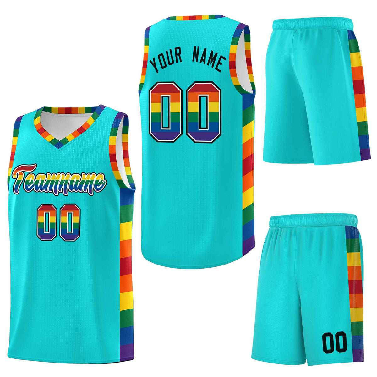 Custom Sky Blue LGBT Rainbow For Pride Month Sports Uniform Basketball Jersey