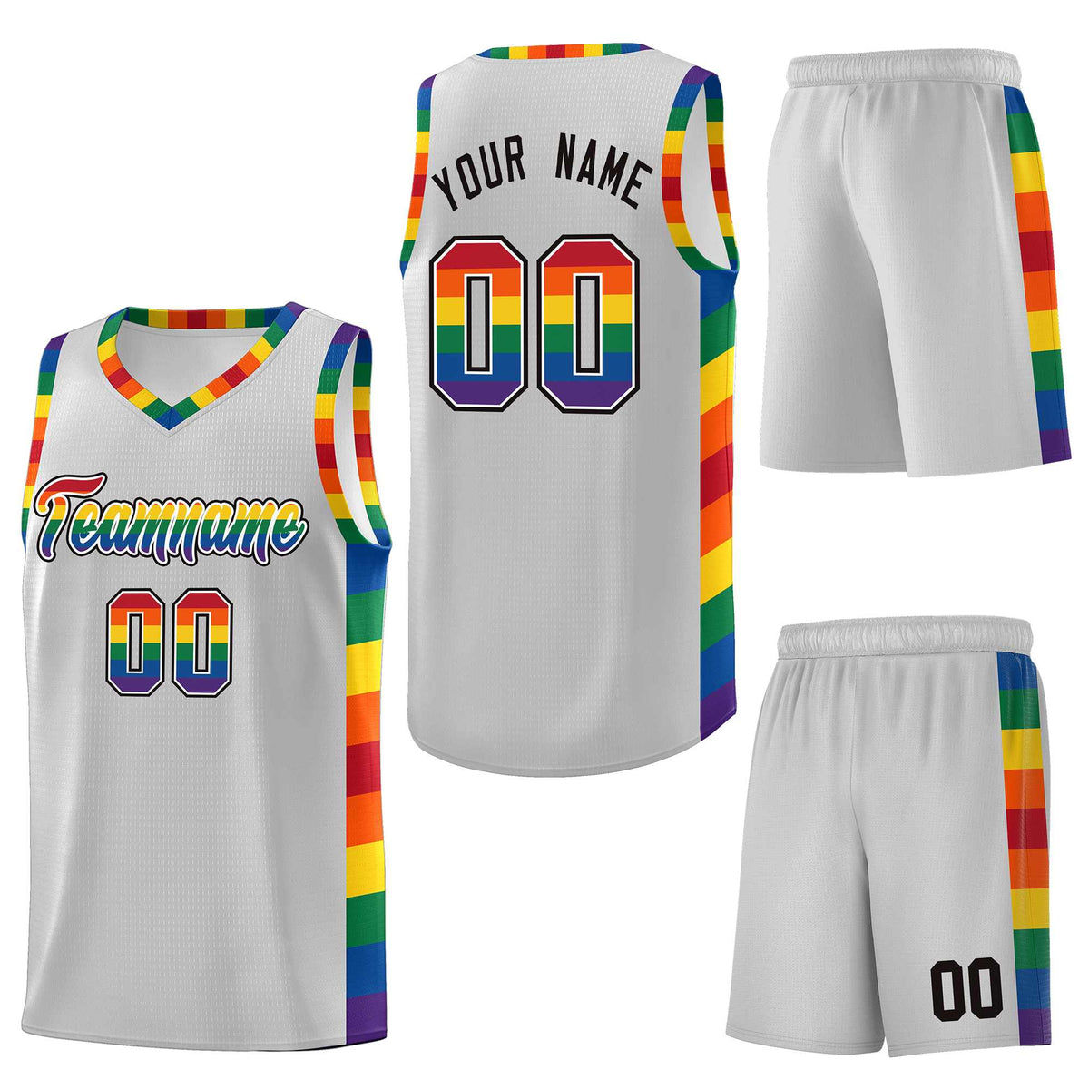 Custom Gray LGBT Rainbow For Pride Month Sports Uniform Basketball Jersey