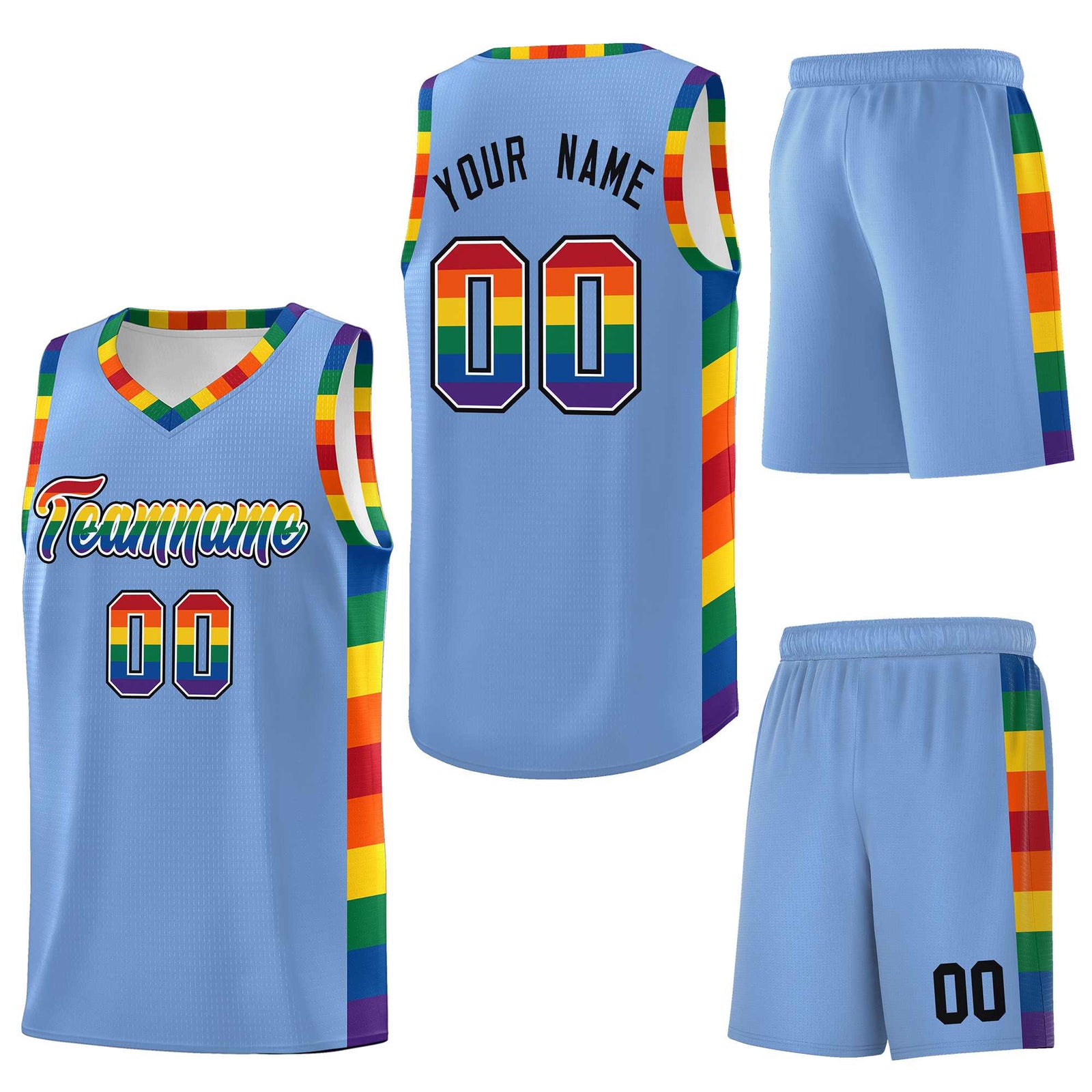 Custom Light Blue LGBT Rainbow For Pride Month Sports Uniform Basketball Jersey