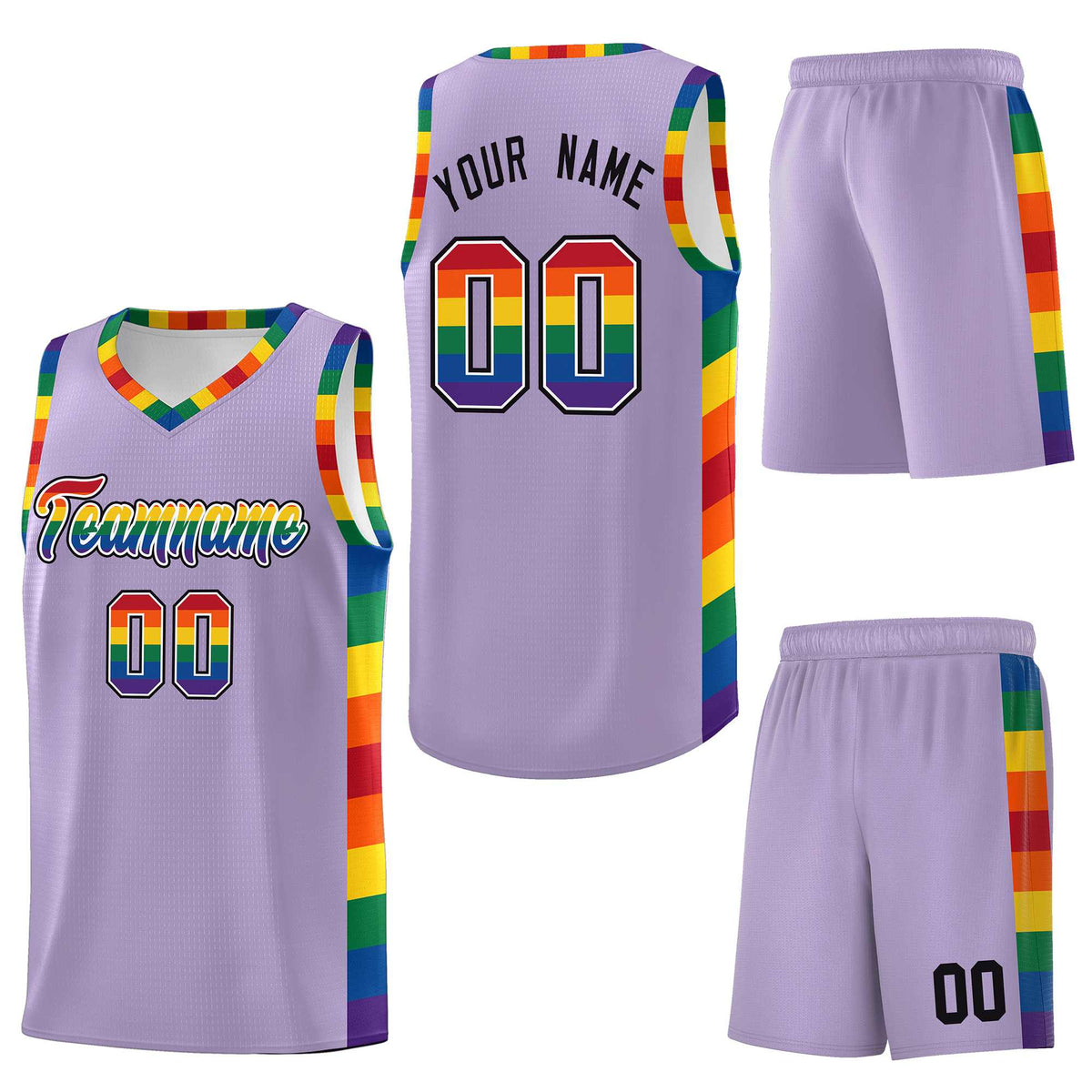 Custom Light Purple LGBT Rainbow For Pride Month Sports Uniform Basketball Jersey