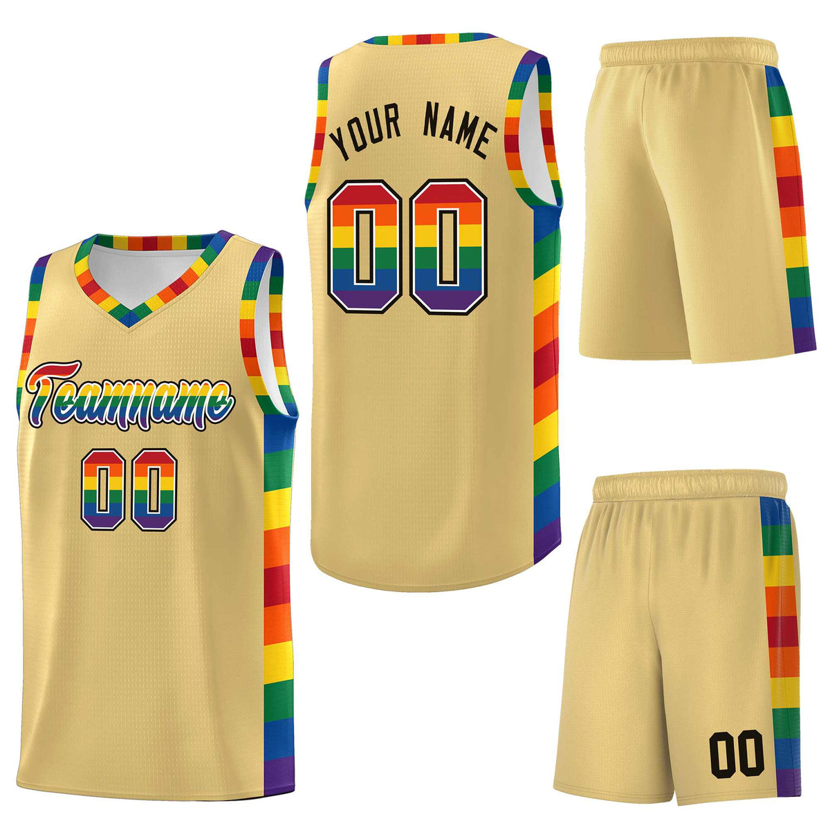 Custom Khaki LGBT Rainbow For Pride Month Sports Uniform Basketball Jersey