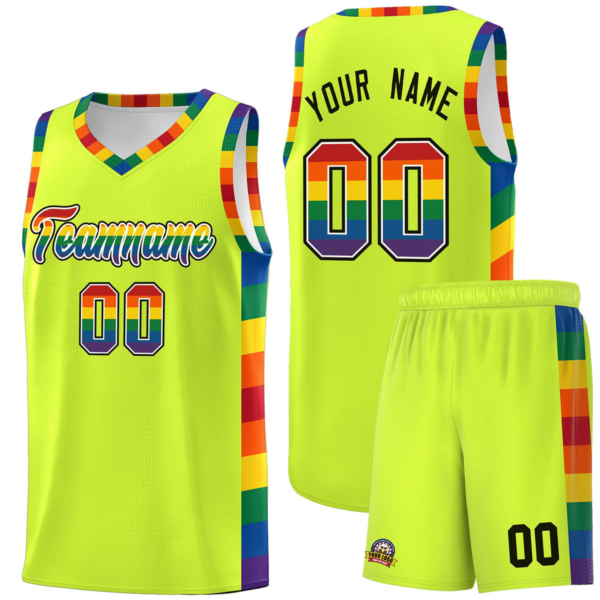 Custom Fluorescent Green LGBT Rainbow For Pride Month Sports Uniform Basketball Jersey