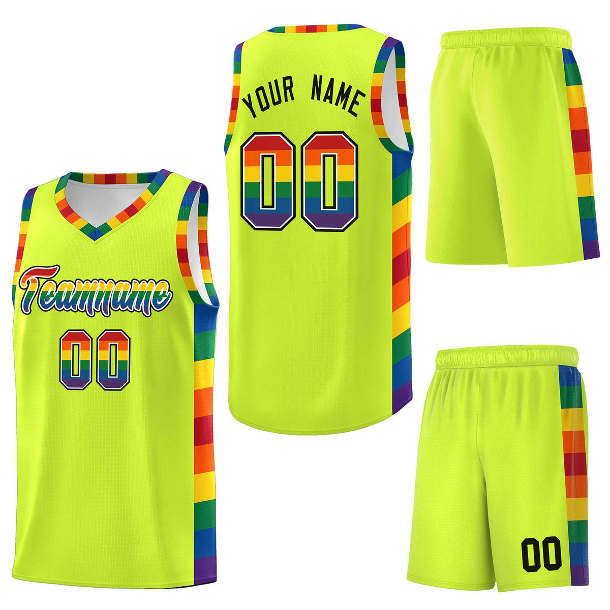 Custom Fluorescent Green LGBT Rainbow For Pride Month Sports Uniform Basketball Jersey