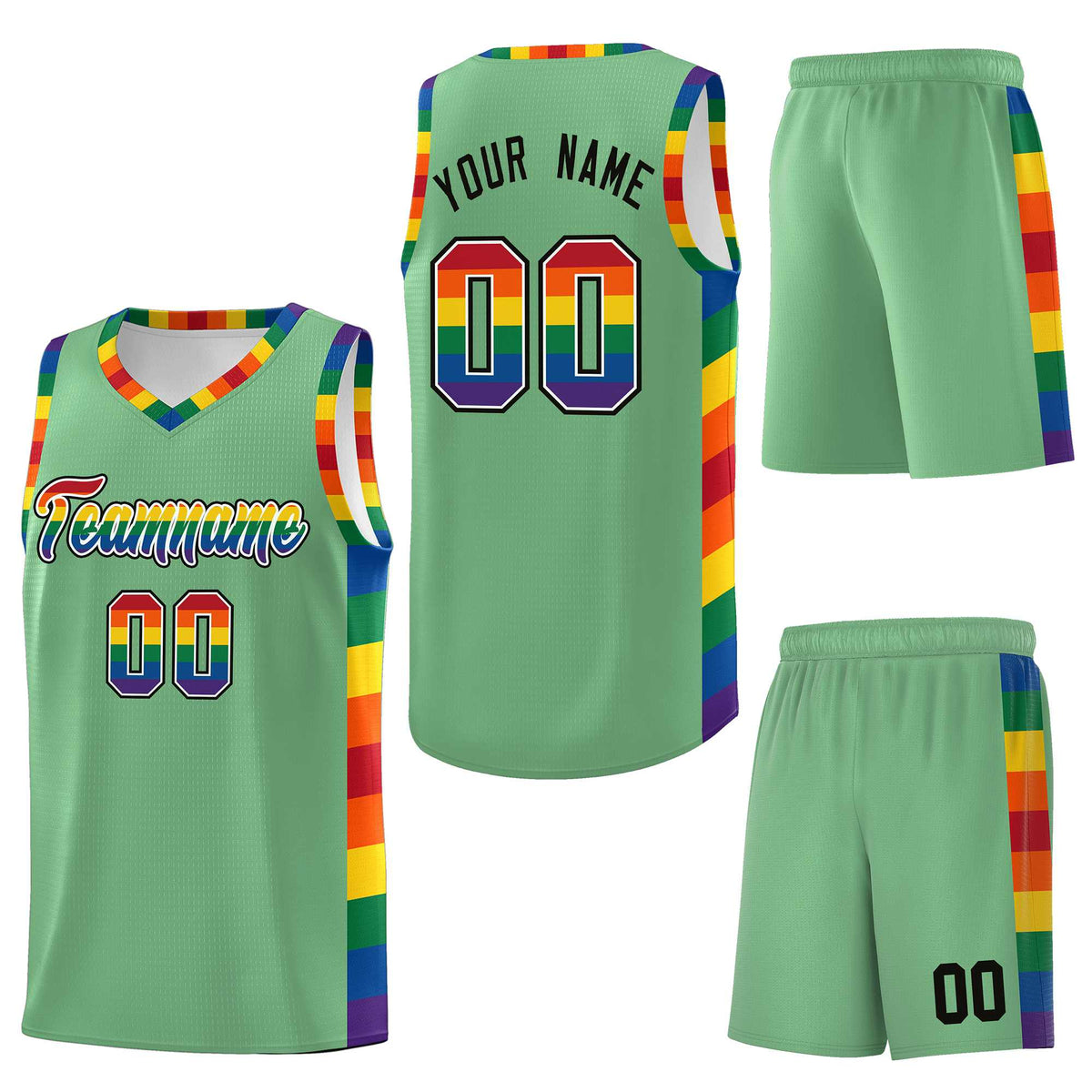 Custom Green LGBT Rainbow For Pride Month Sports Uniform Basketball Jersey
