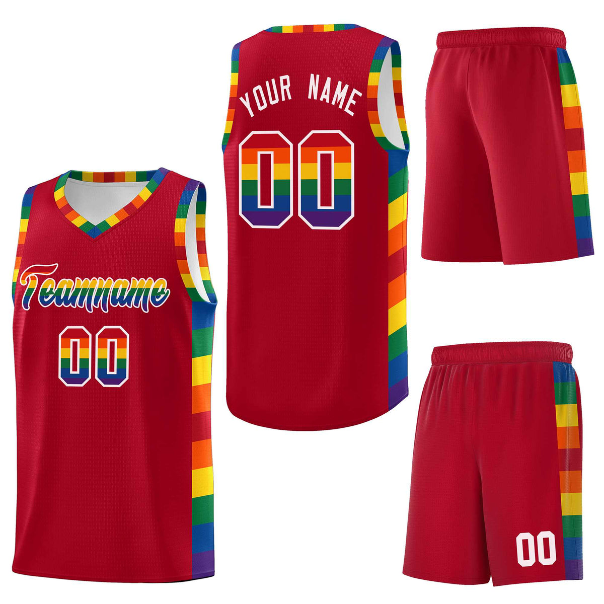 Custom Red LGBT Rainbow For Pride Month Sports Uniform Basketball Jersey
