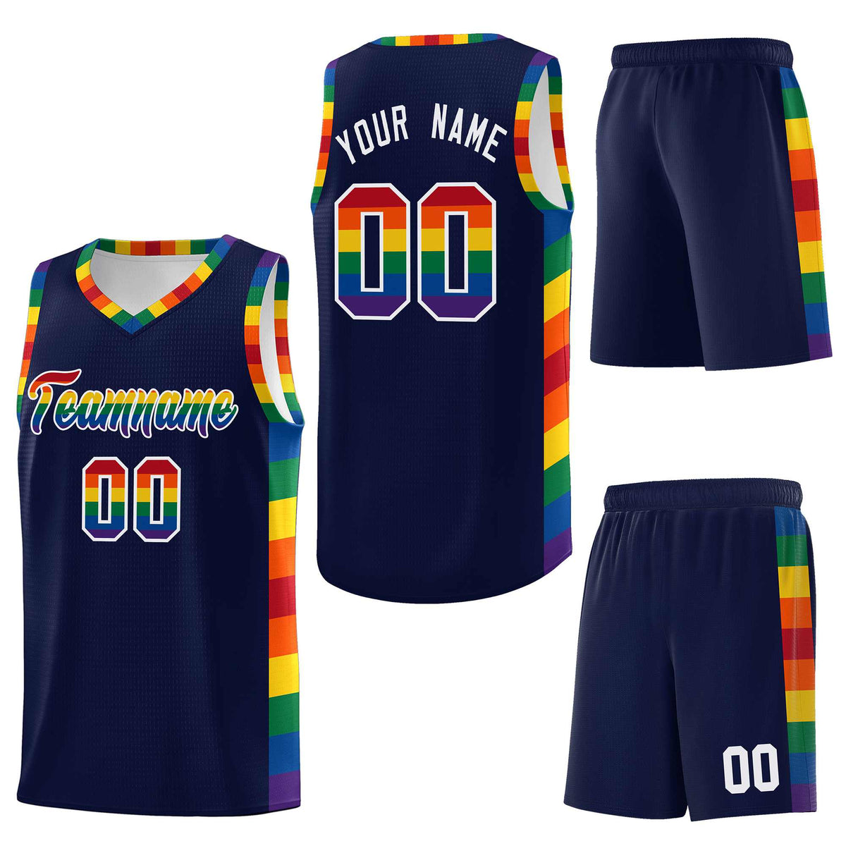 Custom Navy LGBT Rainbow For Pride Month Sports Uniform Basketball Jersey