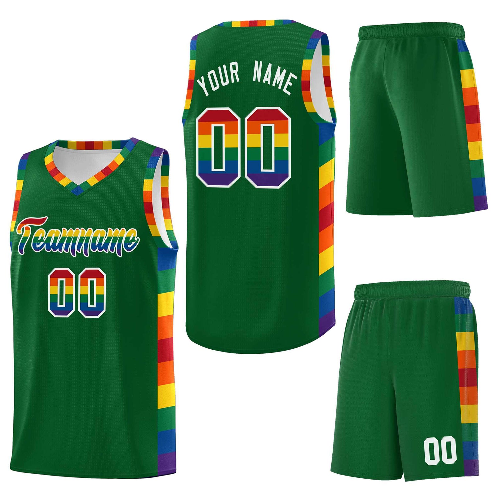 Custom Kelly Green LGBT Rainbow For Pride Month Sports Uniform Basketball Jersey