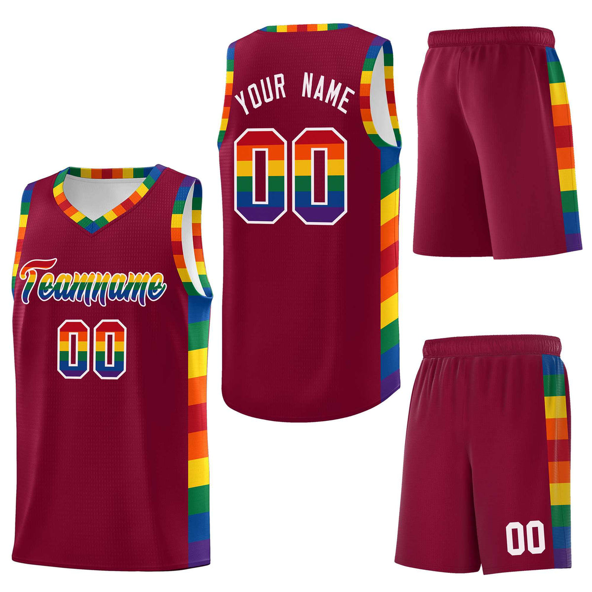 Custom Crimson LGBT Rainbow For Pride Month Sports Uniform Basketball Jersey