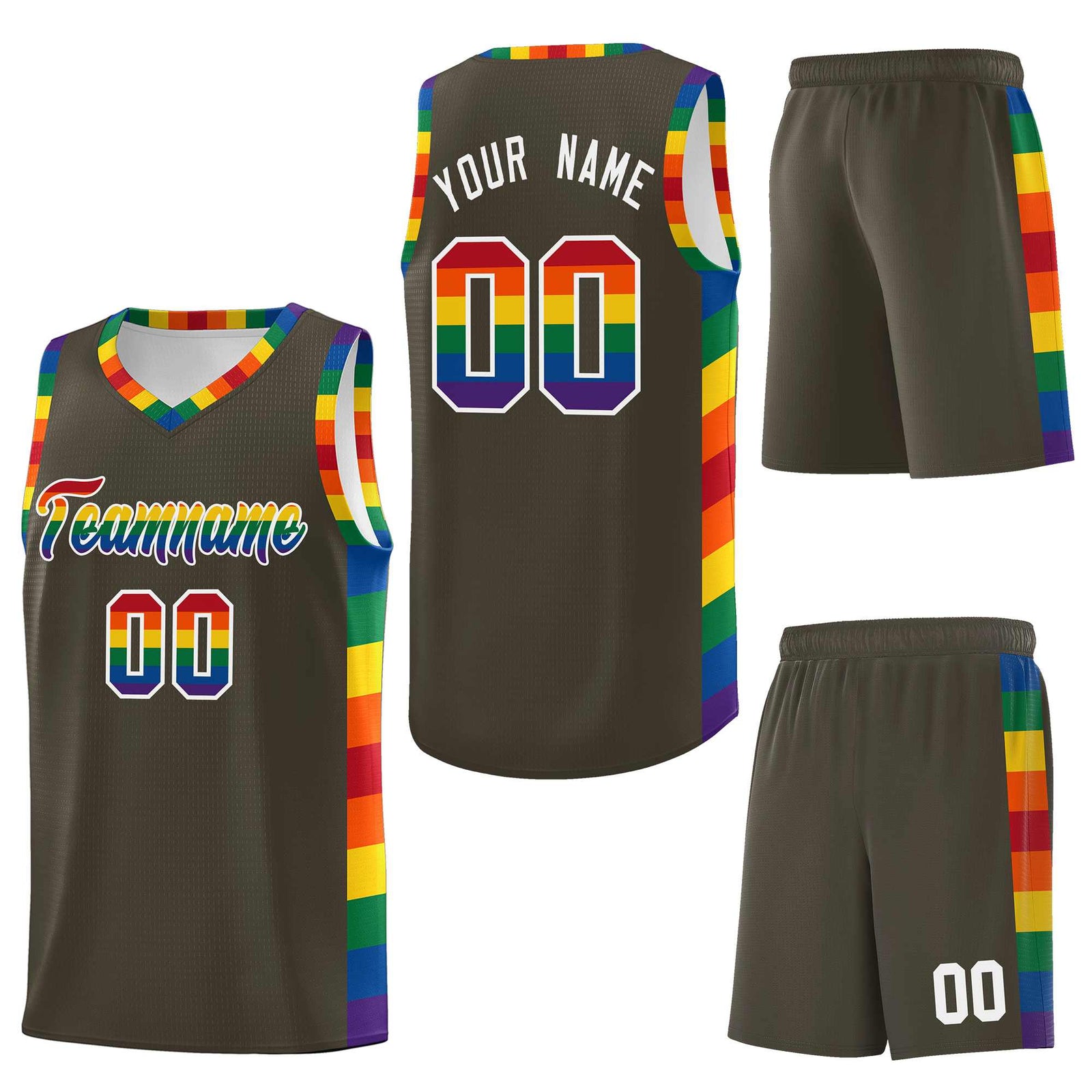 Custom Olive LGBT Rainbow For Pride Month Sports Uniform Basketball Jersey
