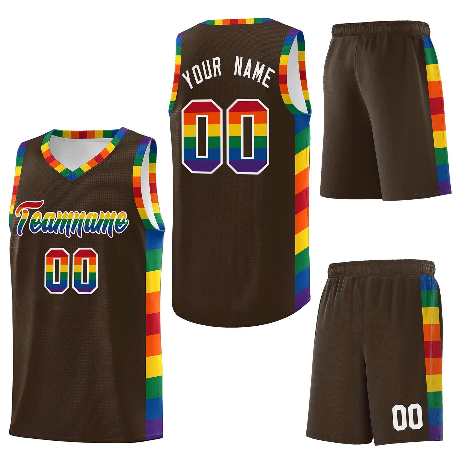 Custom Brown LGBT Rainbow For Pride Month Sports Uniform Basketball Jersey