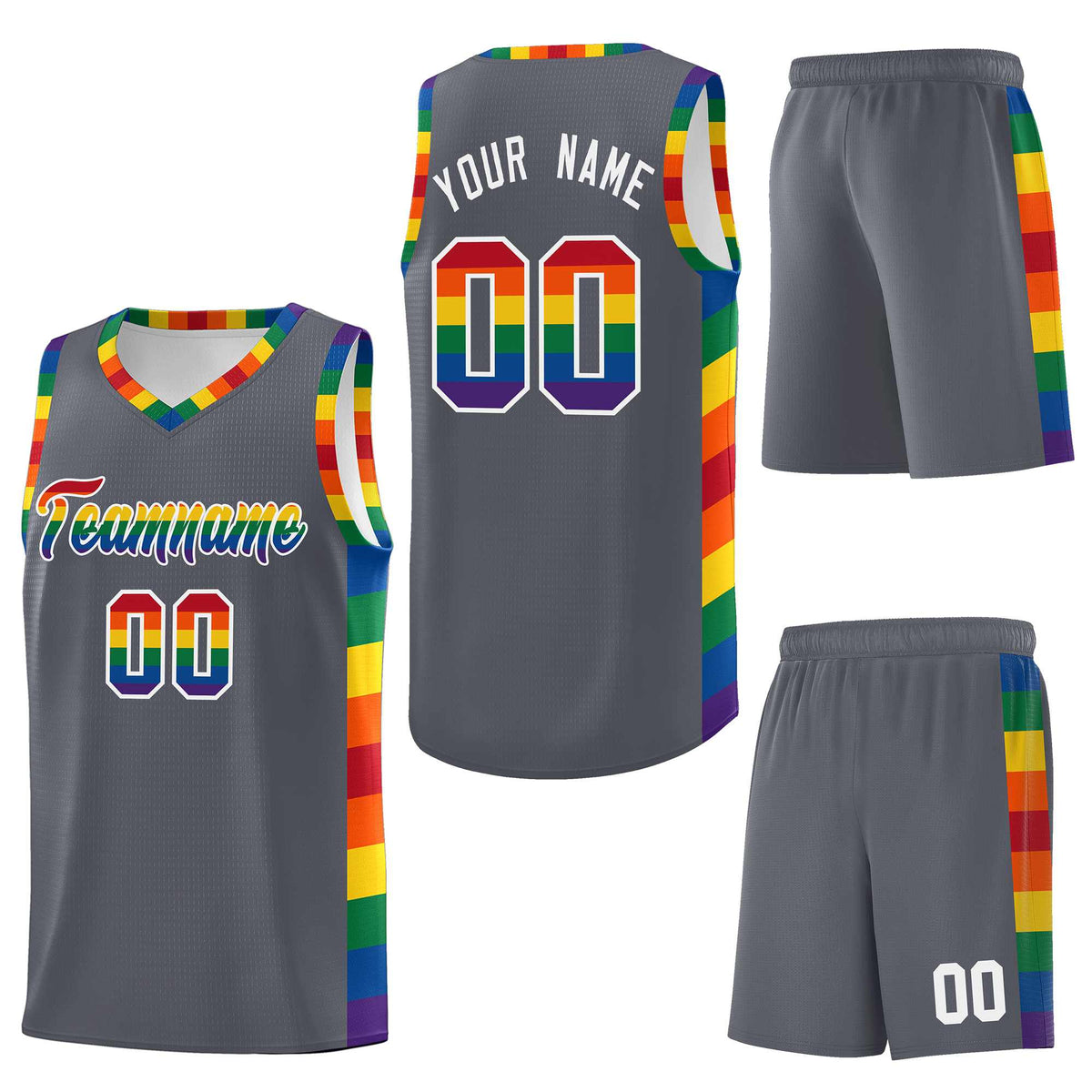 Custom Dark Gray LGBT Rainbow For Pride Month Sports Uniform Basketball Jersey