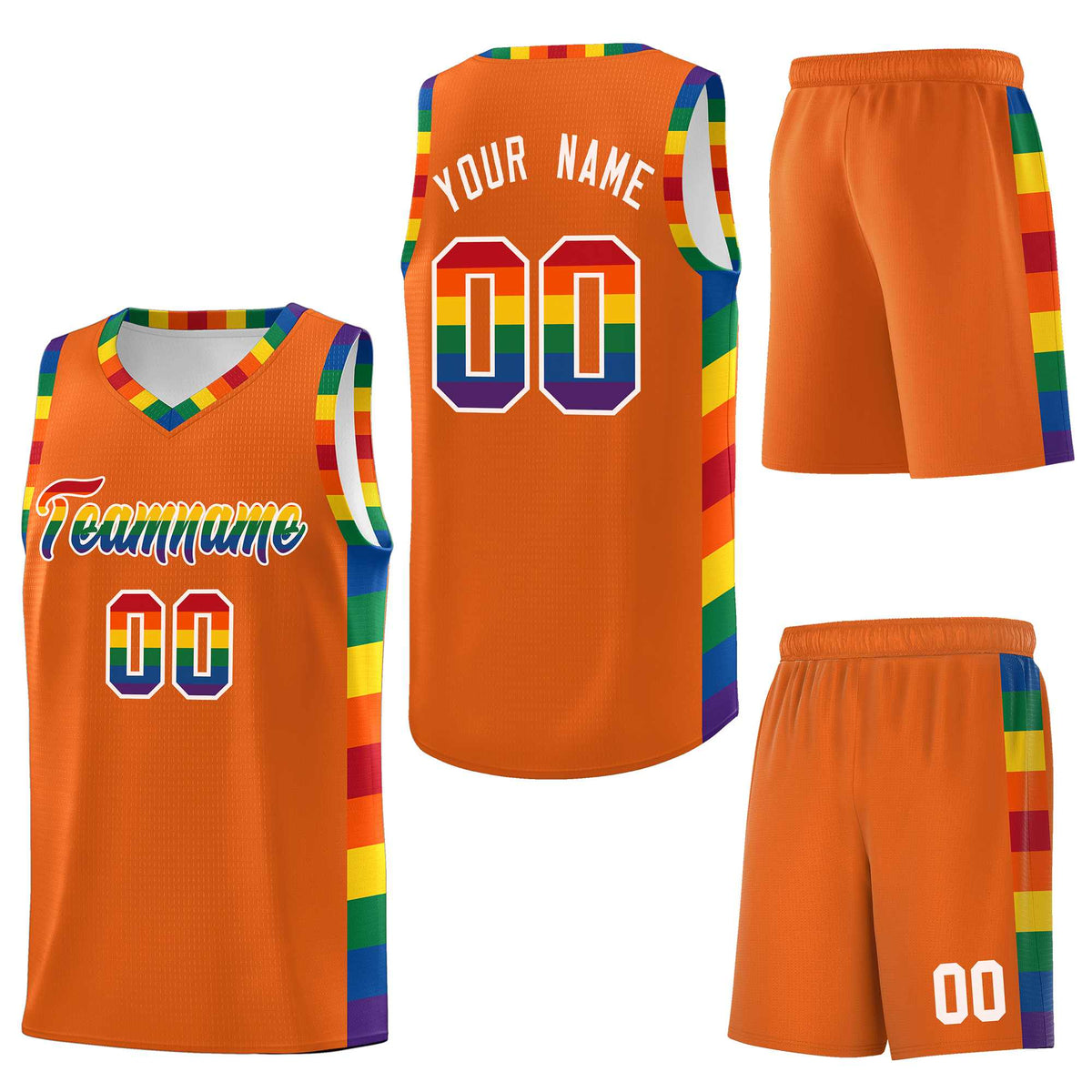 Custom Orange LGBT Rainbow For Pride Month Sports Uniform Basketball Jersey