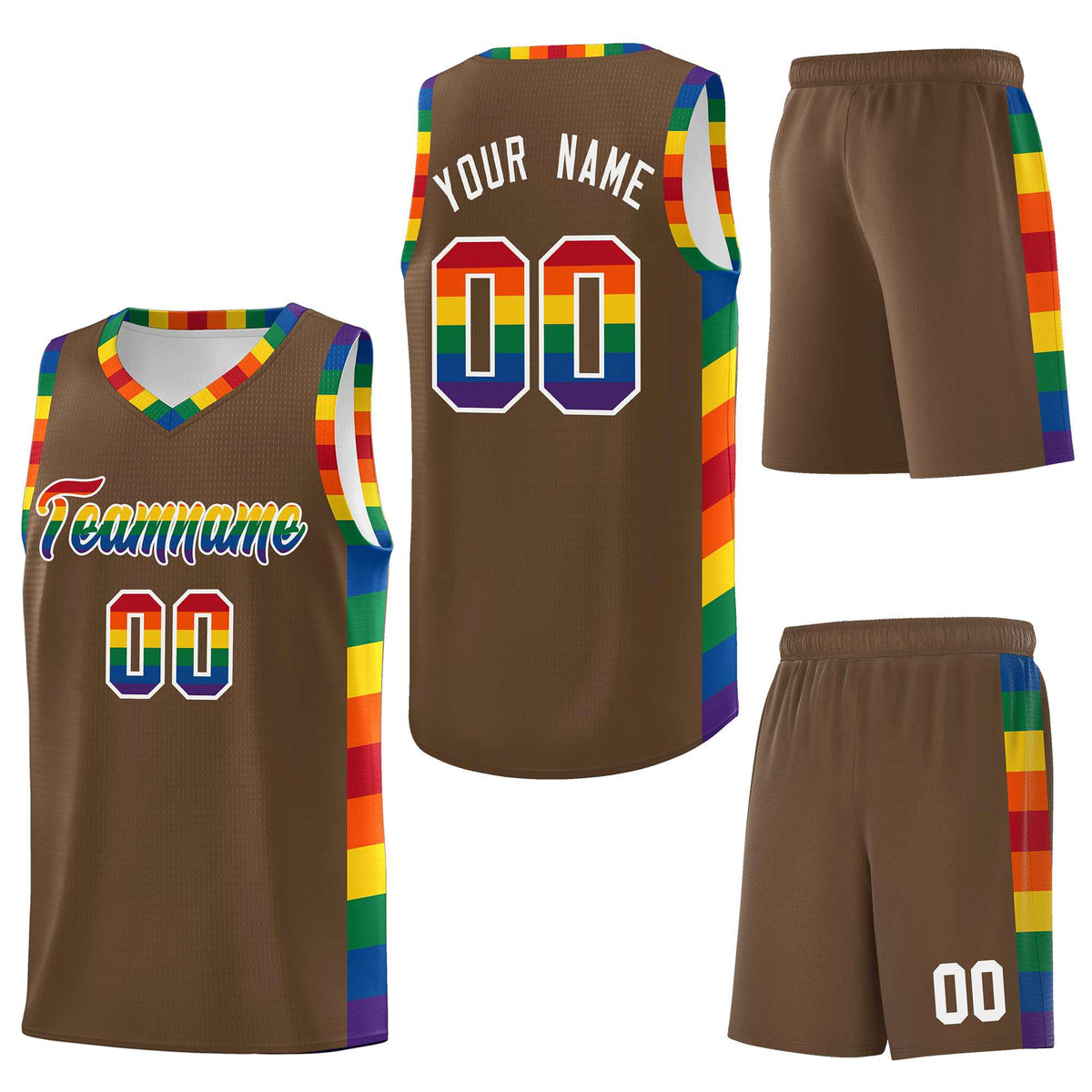 Custom Light Brown LGBT Rainbow For Pride Month Sports Uniform Basketball Jersey