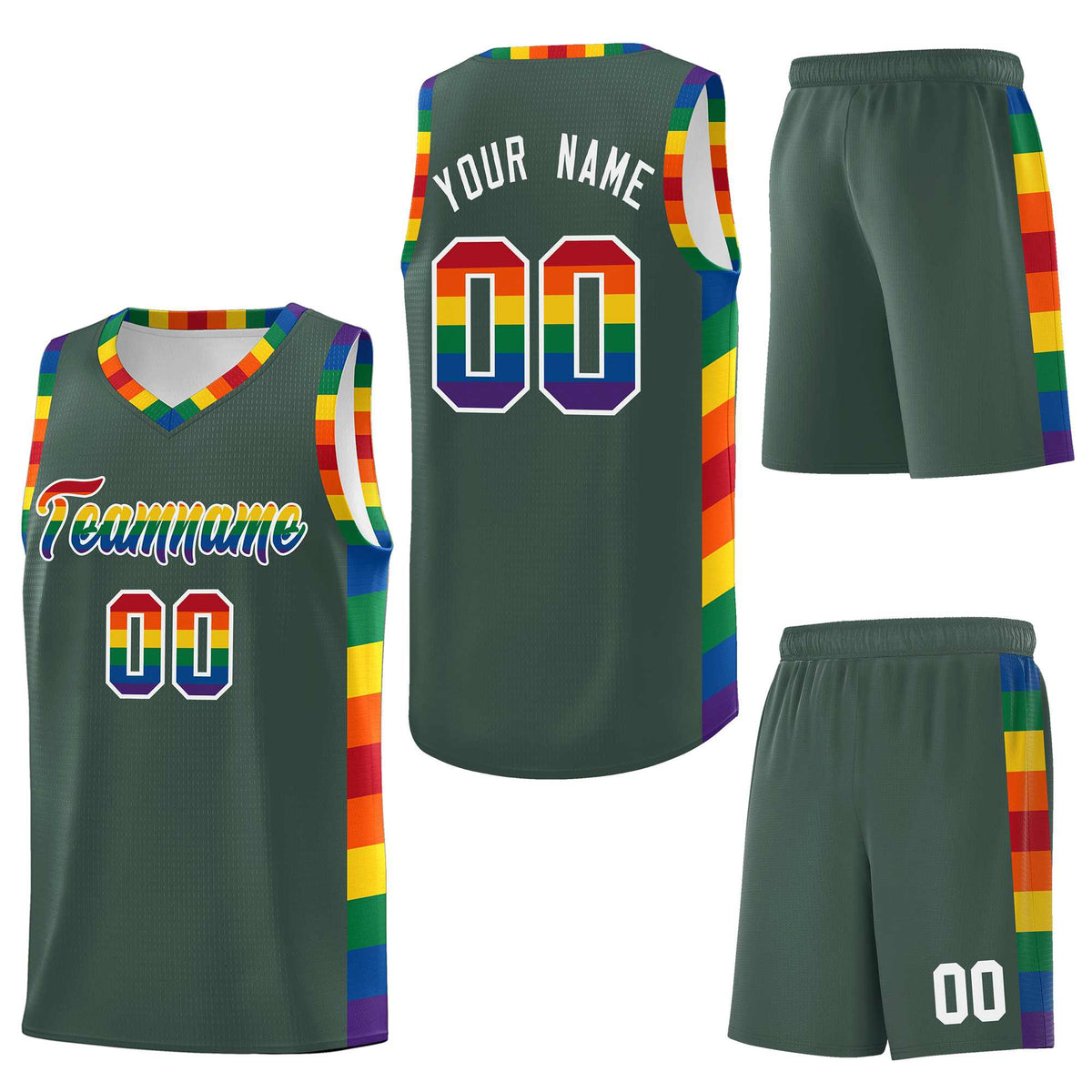 Custom Hunter Green LGBT Rainbow For Pride Month Sports Uniform Basketball Jersey