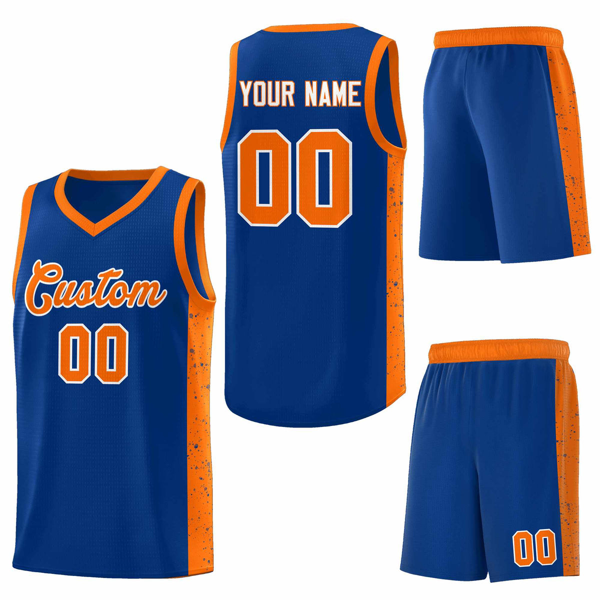 Custom Royal Orange-White Side Splash Sports Uniform Basketball Jersey