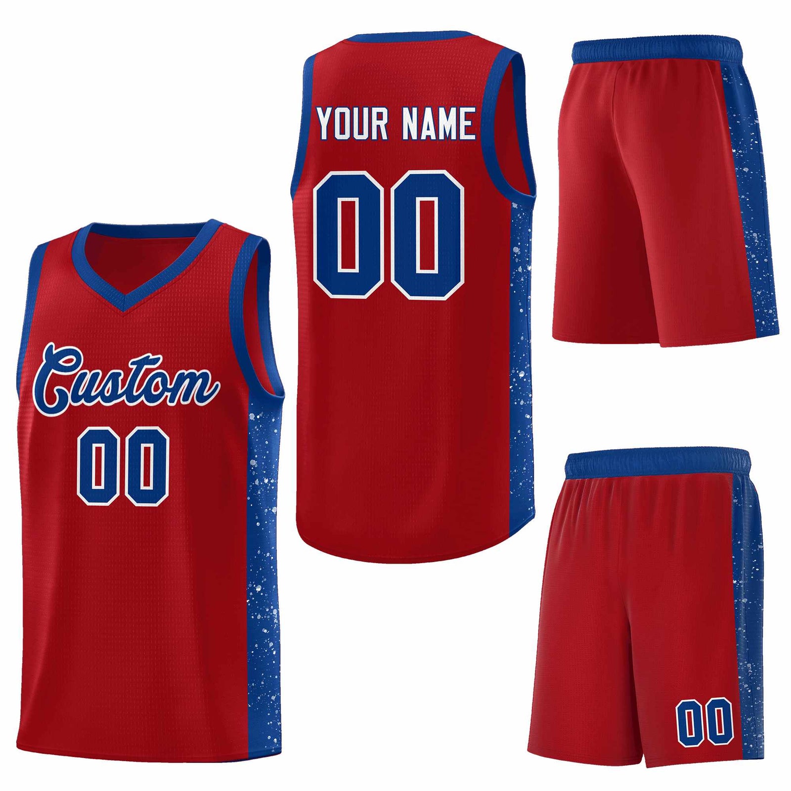 Custom Red Royal-White Side Splash Sports Uniform Basketball Jersey