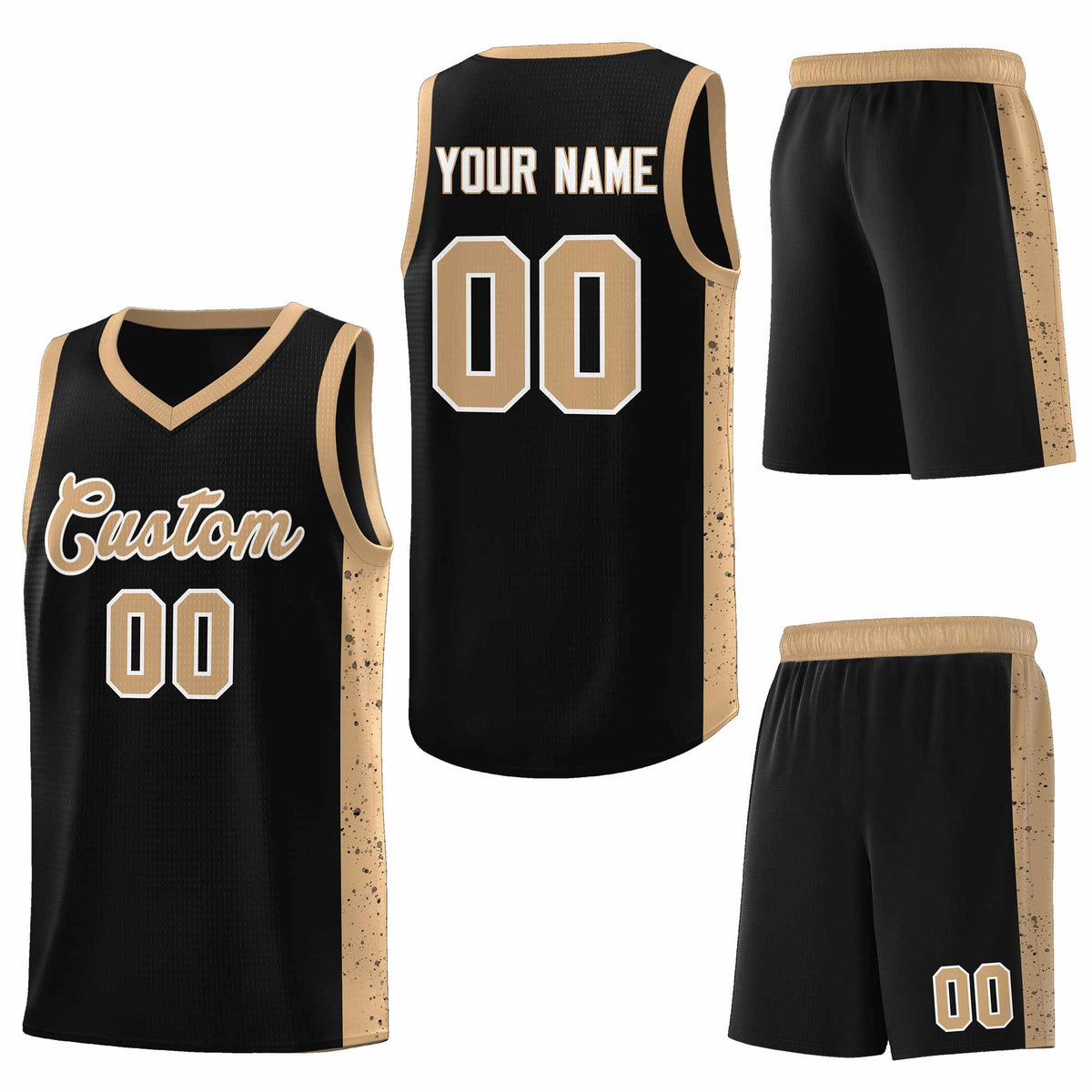 Custom Black Old Gold-White Side Splash Sports Uniform Basketball Jersey