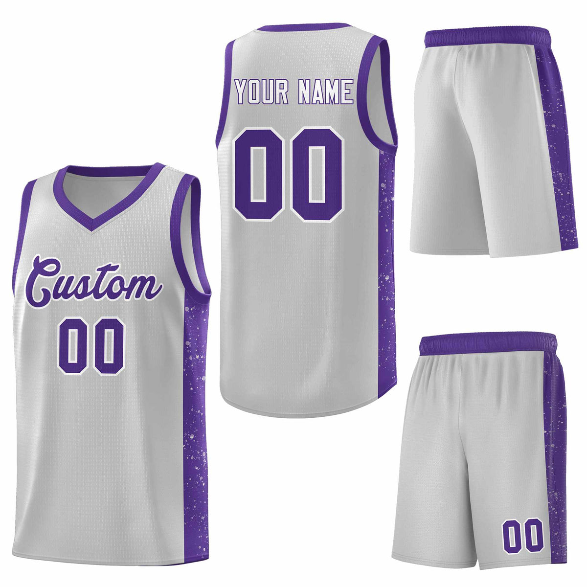 Custom Gray Purple-White Side Splash Sports Uniform Basketball Jersey