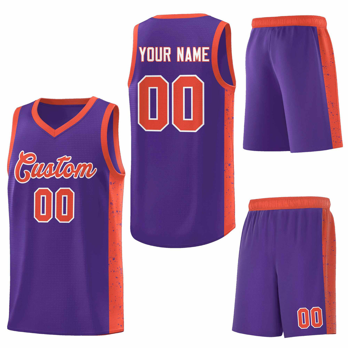 Custom Purple Orange-White Side Splash Sports Uniform Basketball Jersey