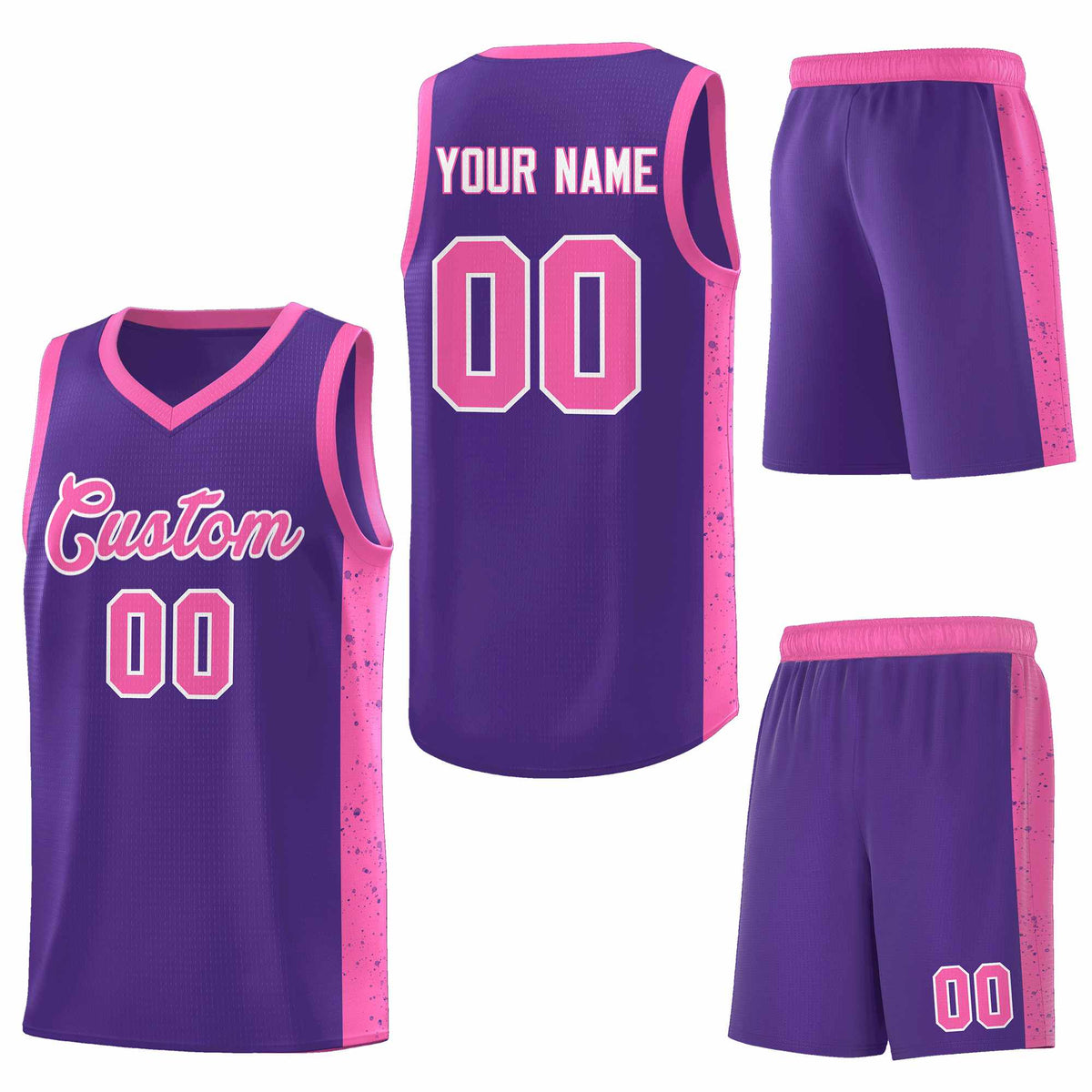 Custom Purple Pink-White Side Splash Sports Uniform Basketball Jersey