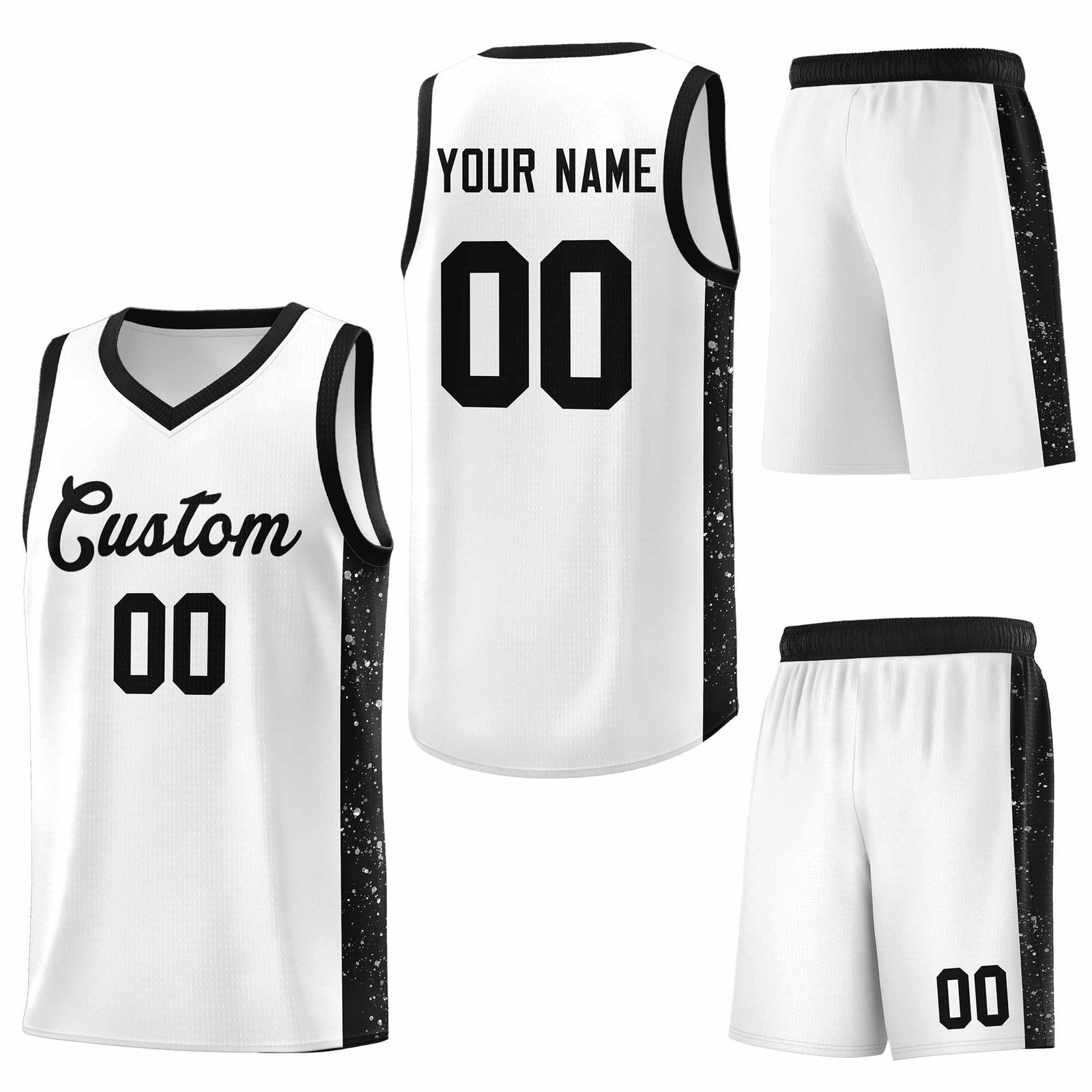 Custom White Black Side Splash Sports Uniform Basketball Jersey