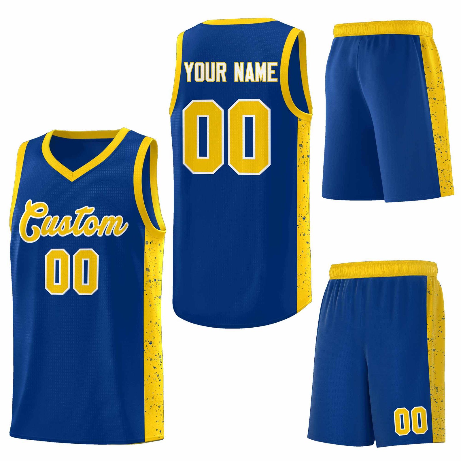 Custom Royal Gold-White Side Splash Sports Uniform Basketball Jersey