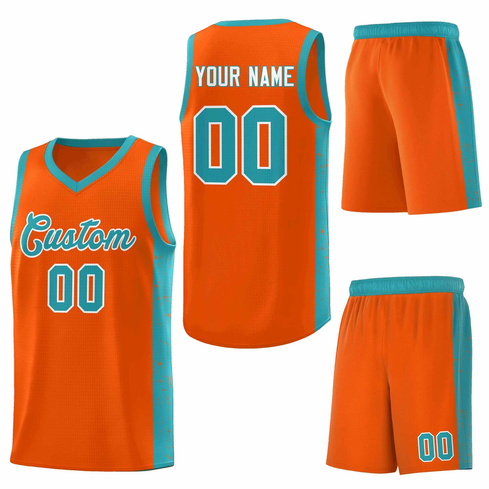 Custom Orange Aqua-White Side Splash Sports Uniform Basketball Jersey