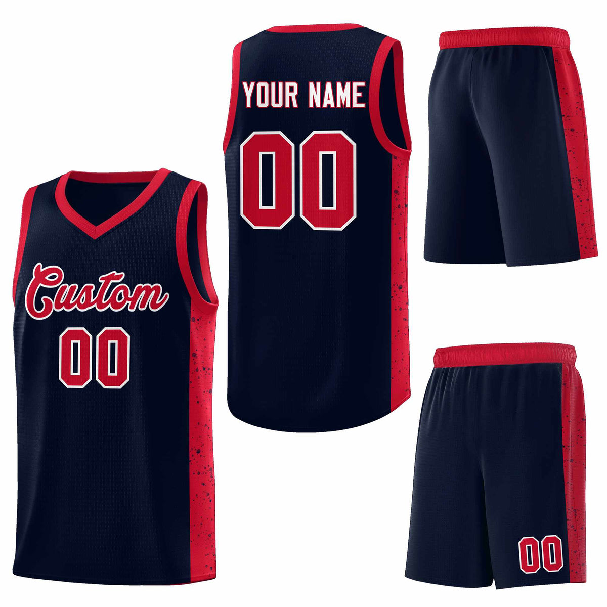 Custom Navy Red-White Side Splash Sports Uniform Basketball Jersey