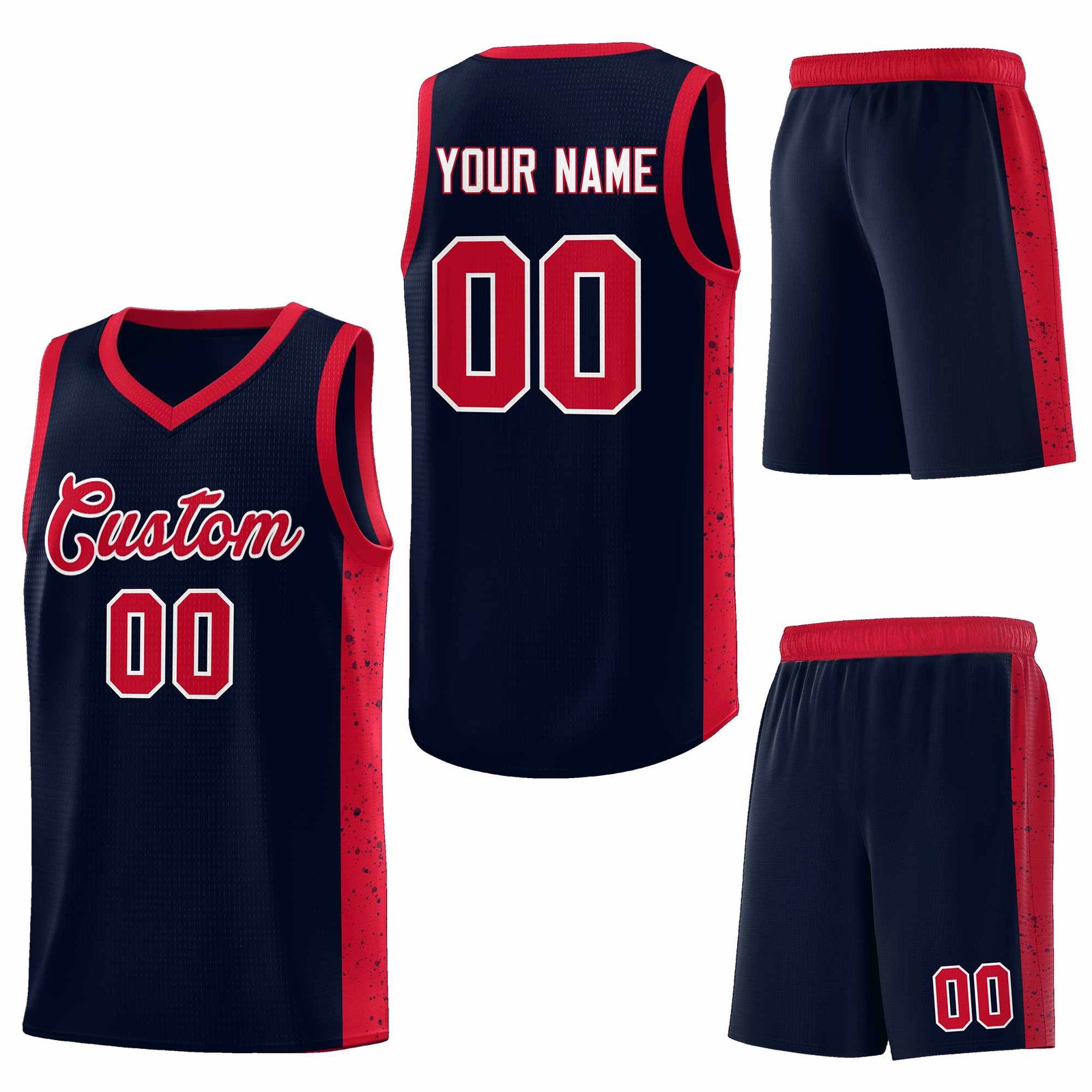 Custom Navy Red-White Side Splash Sports Uniform Basketball Jersey