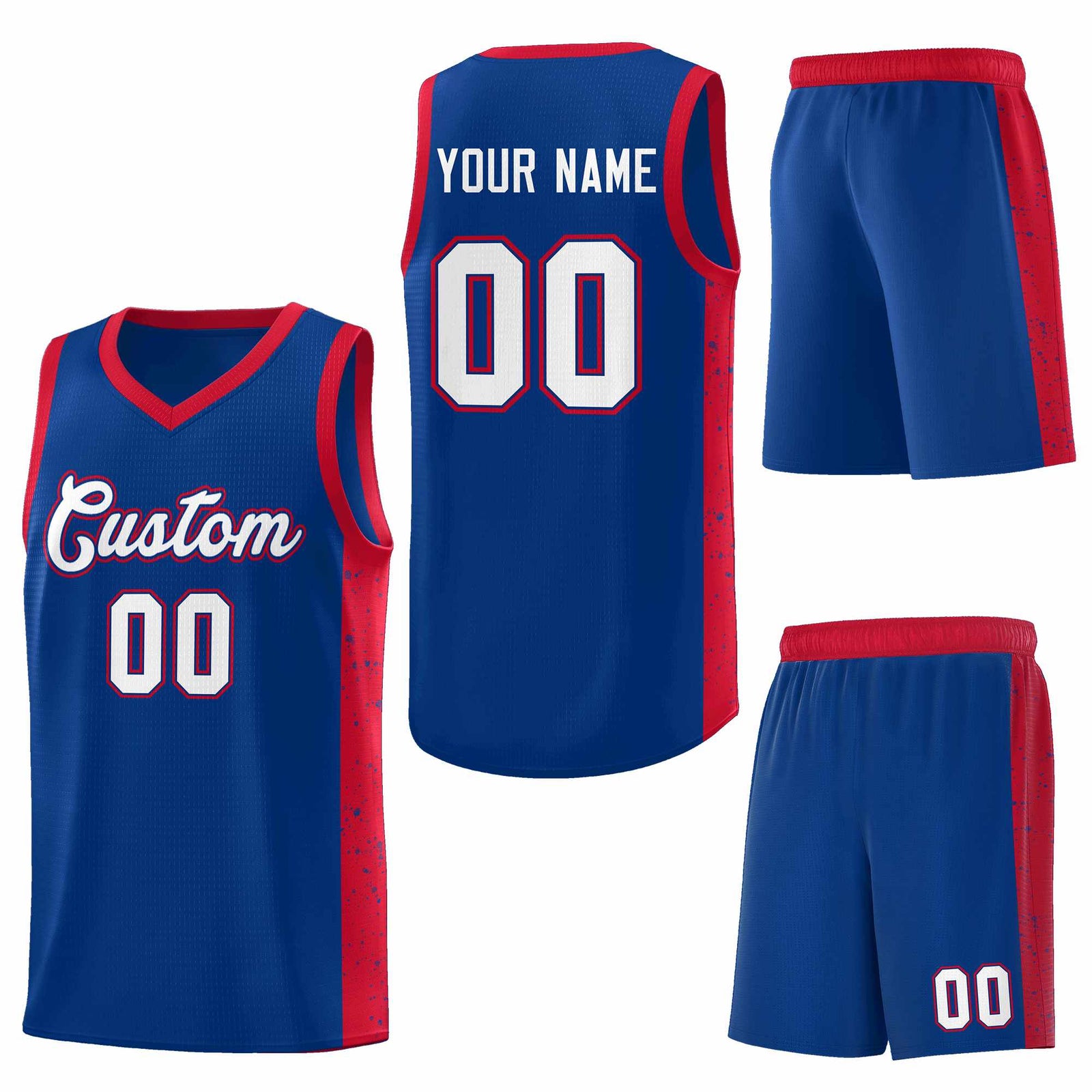 Custom Royal White-Royal Side Splash Sports Uniform Basketball Jersey
