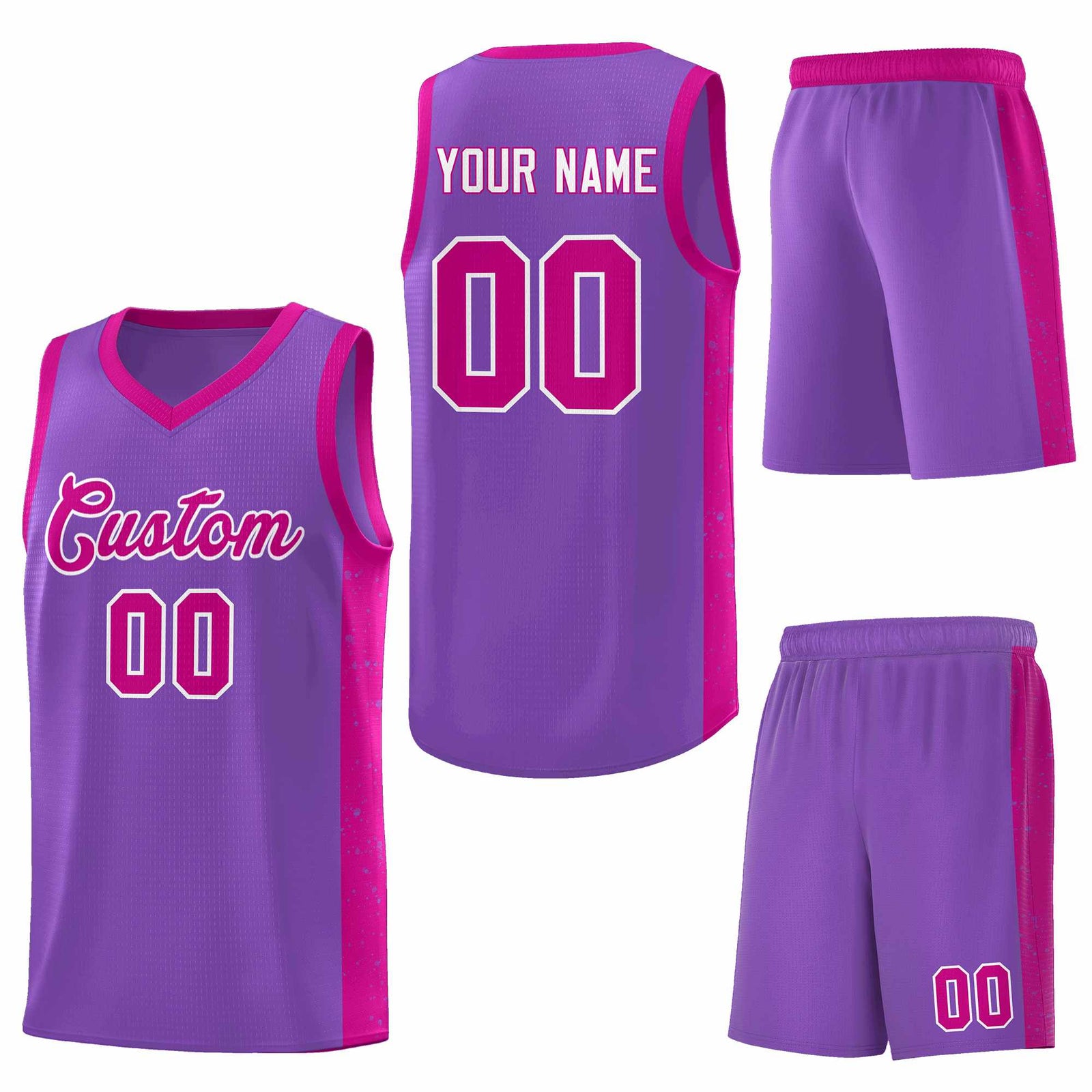 Custom Purple Red-White Side Splash Sports Uniform Basketball Jersey