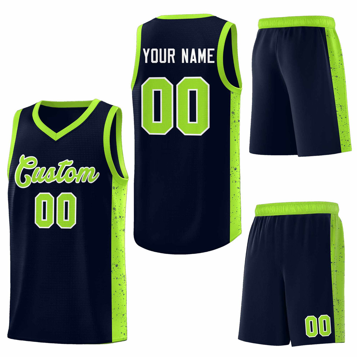 Custom Purple Neon Green-White Side Splash Sports Uniform Basketball Jersey