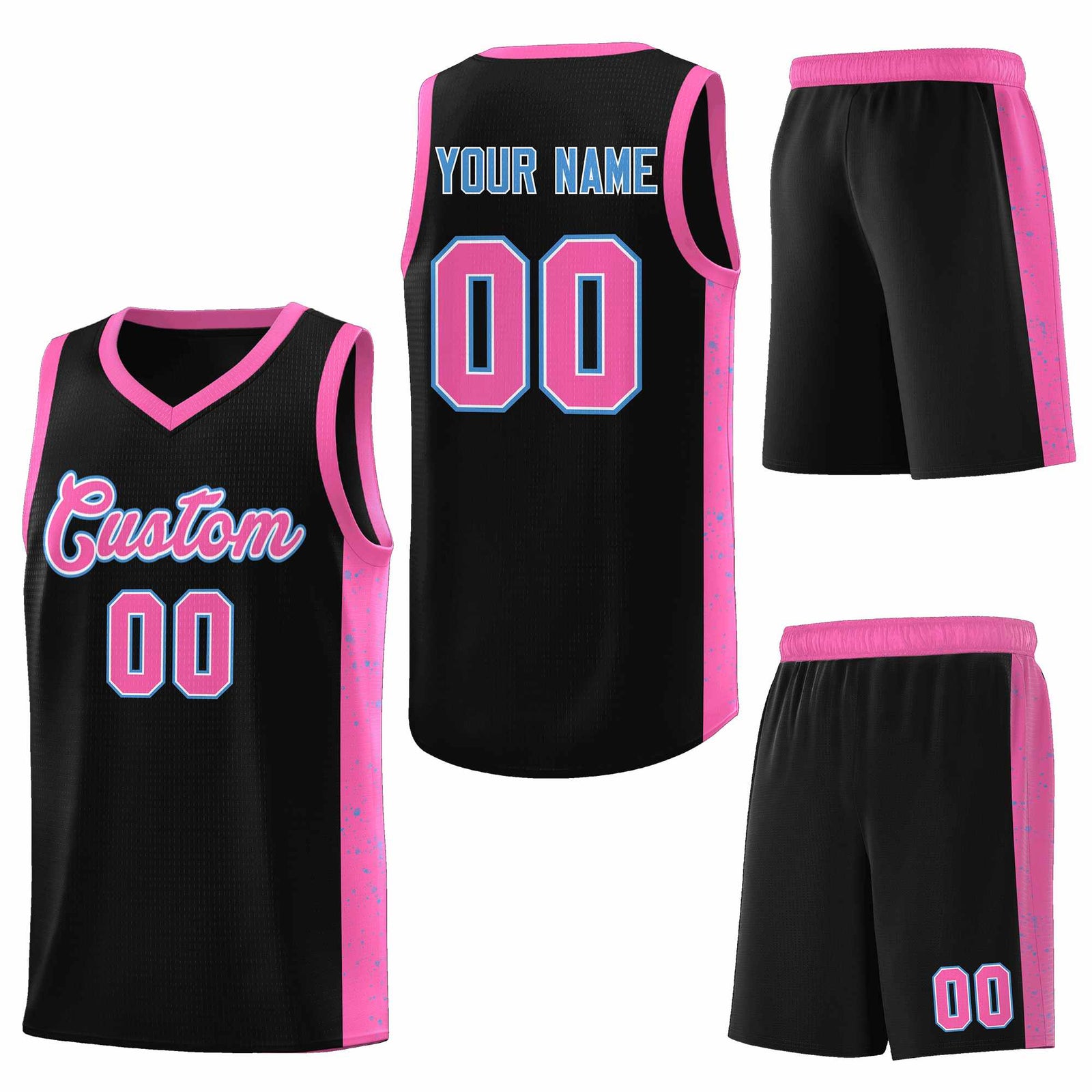 Custom Black Pink-White Side Splash Sports Uniform Basketball Jersey