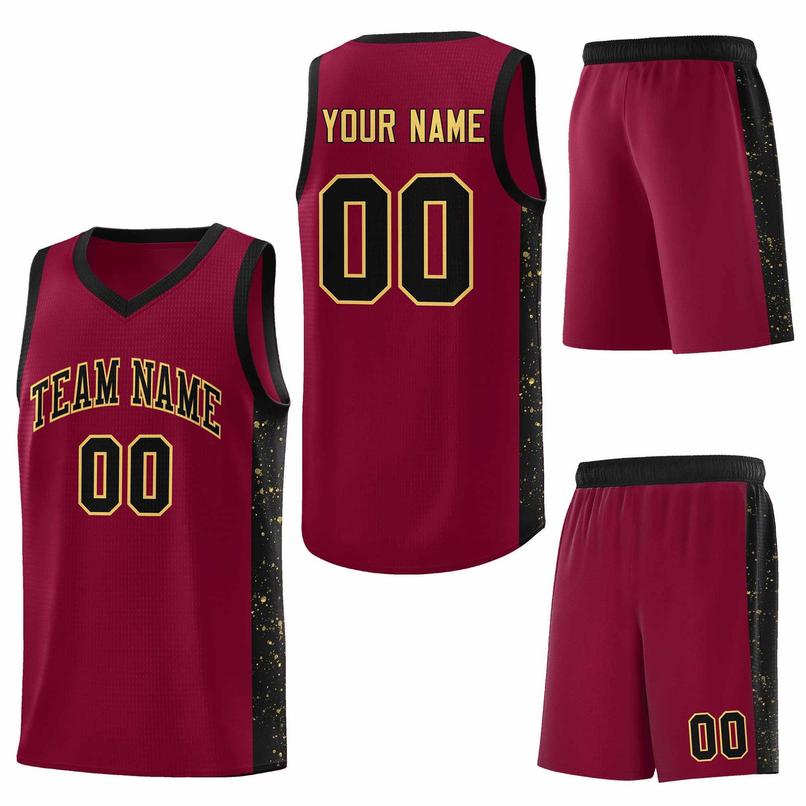 Custom Crimson Black-Khaki Side Splash Sports Uniform Basketball Jersey