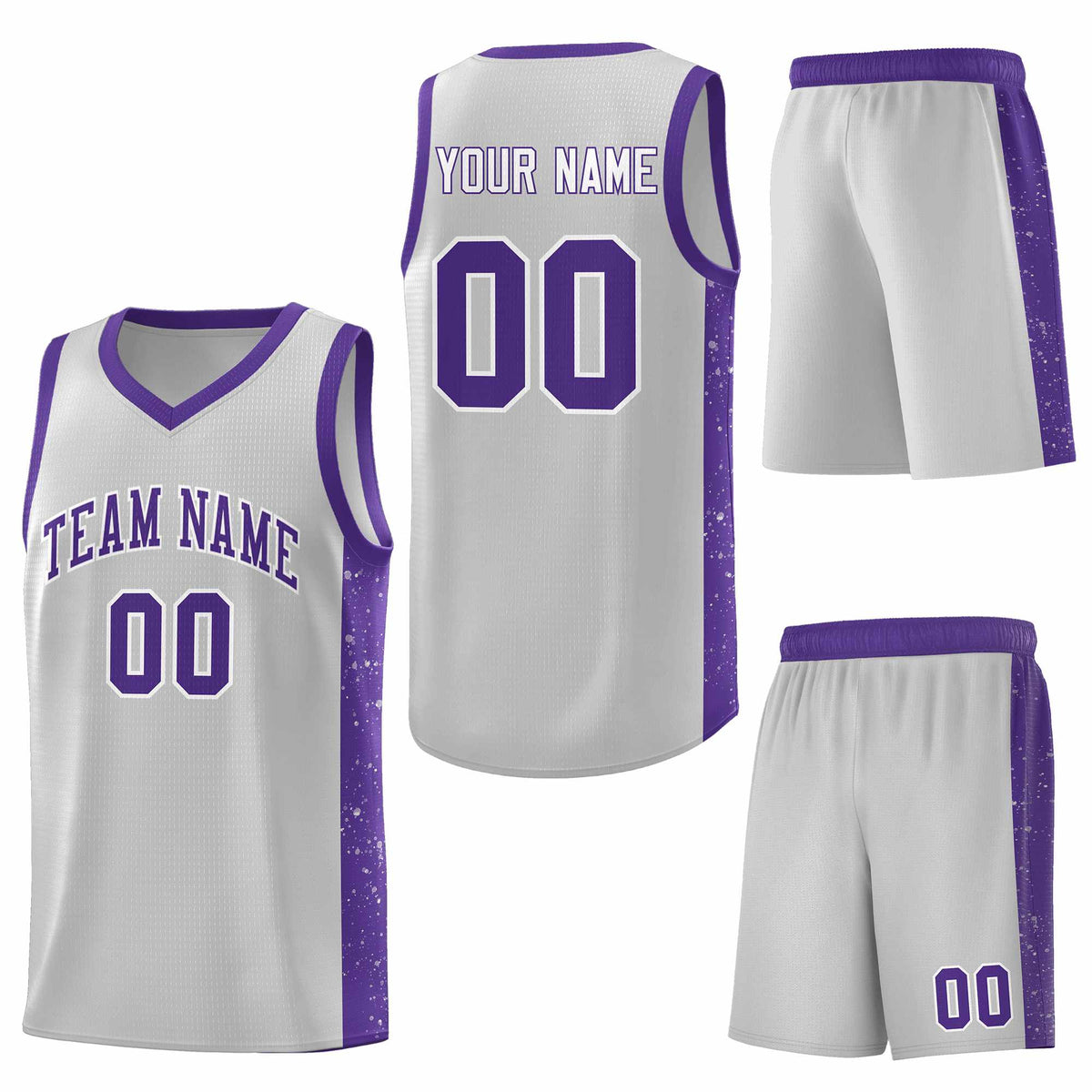 Custom Gray Purple-White Side Splash Sports Uniform Basketball Jersey
