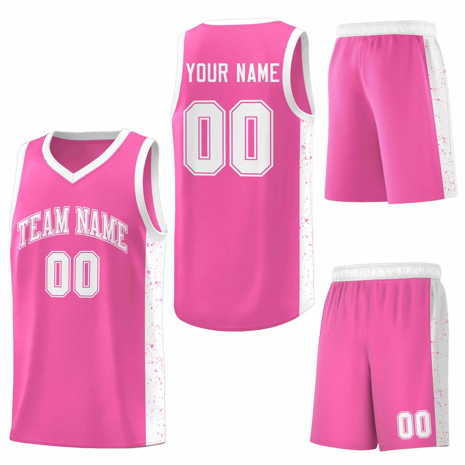 Custom Pink White Side Splash Sports Uniform Basketball Jersey