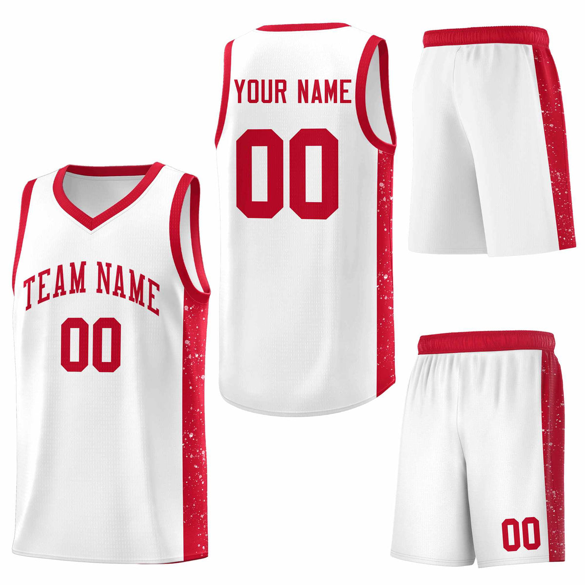 Custom White Red Side Splash Sports Uniform Basketball Jersey