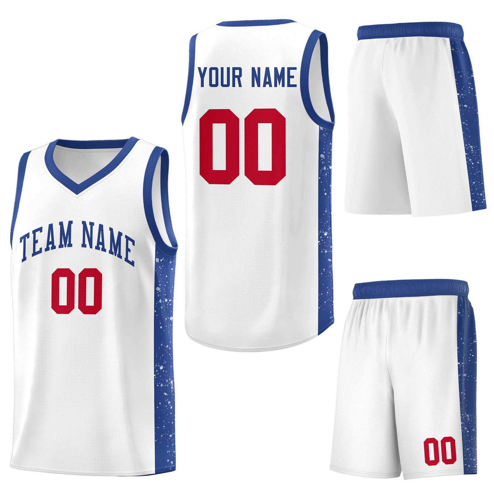 Custom White Royal Side Splash Sports Uniform Basketball Jersey