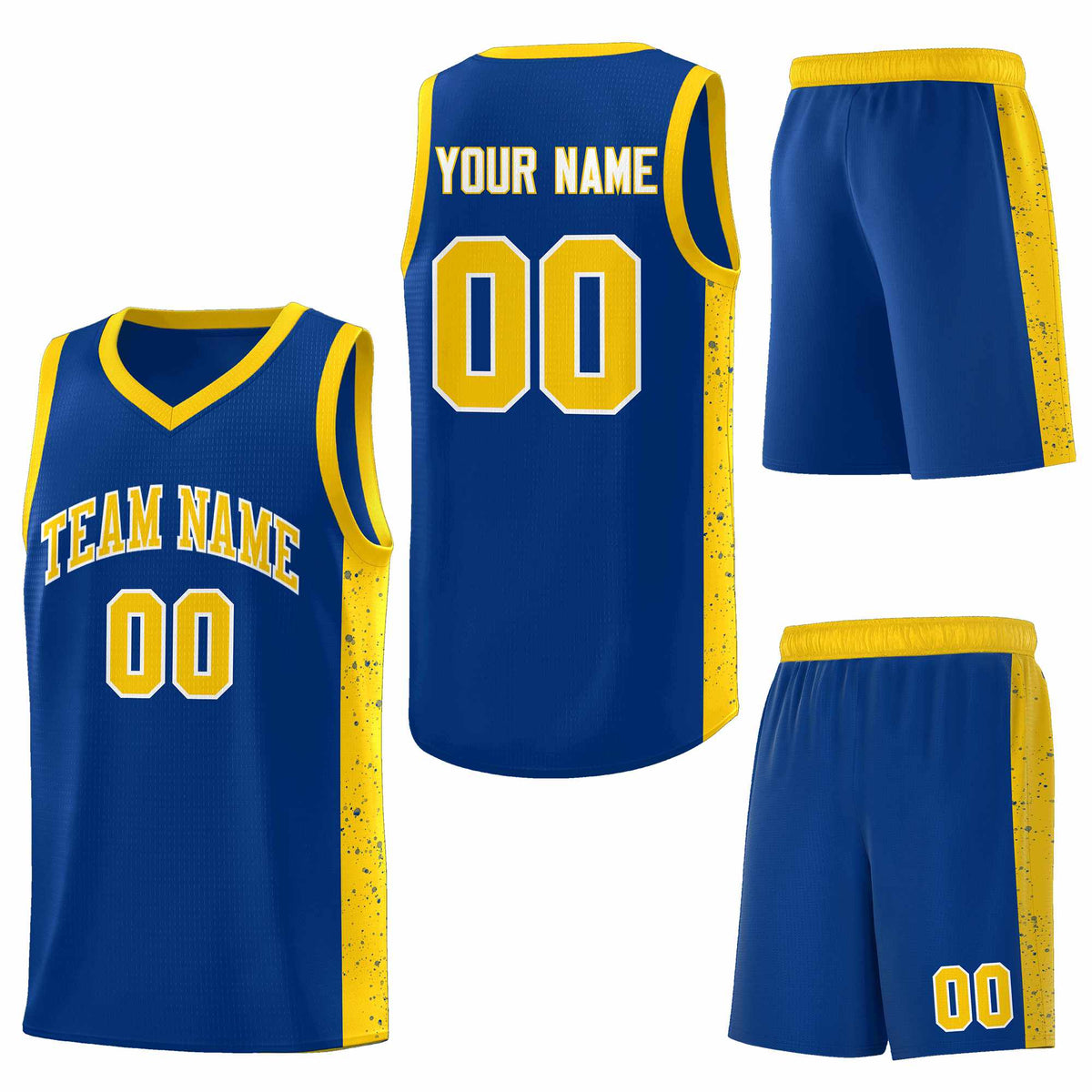Custom Royal Gold-White Side Splash Sports Uniform Basketball Jersey