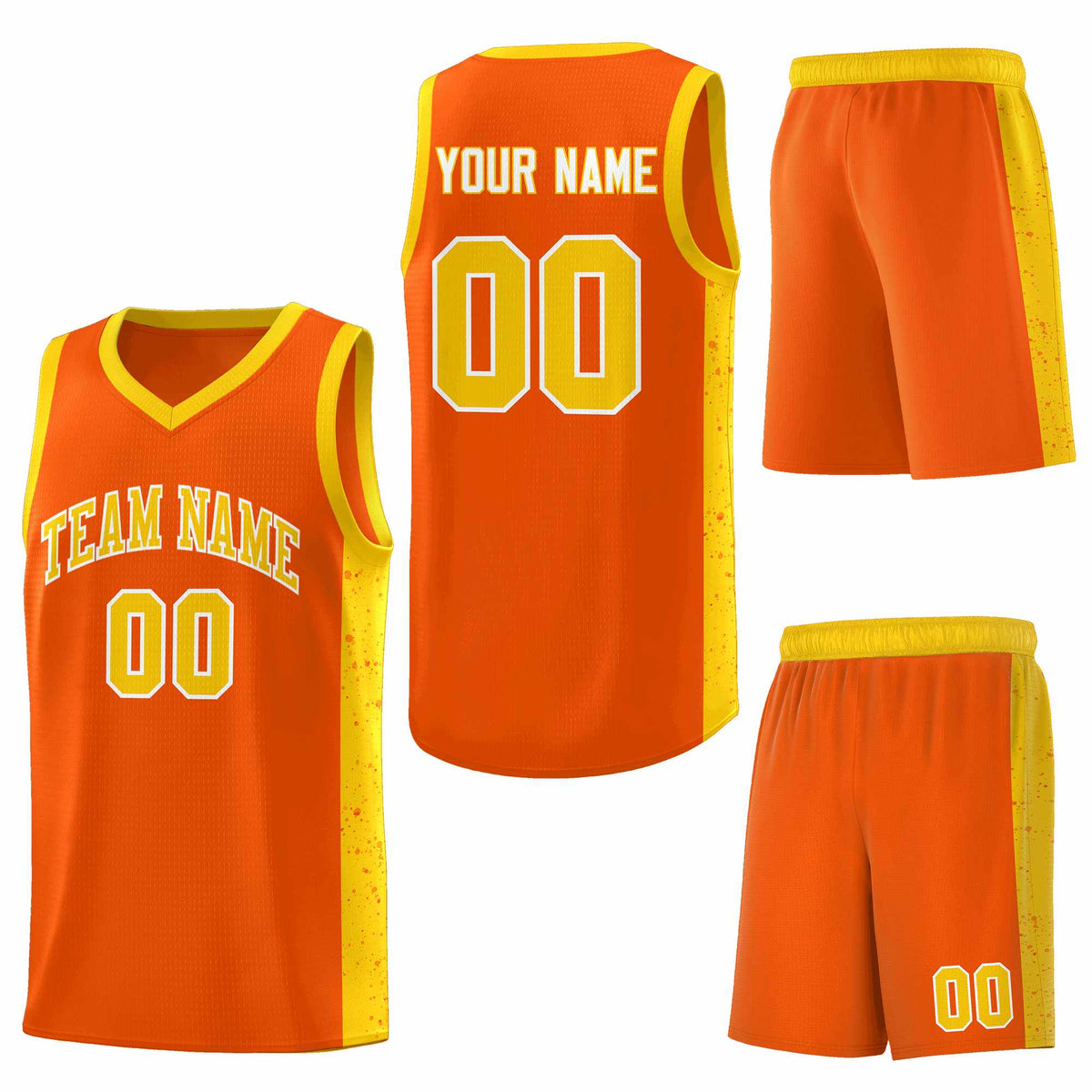 Custom Orange Gold-White Side Splash Sports Uniform Basketball Jersey