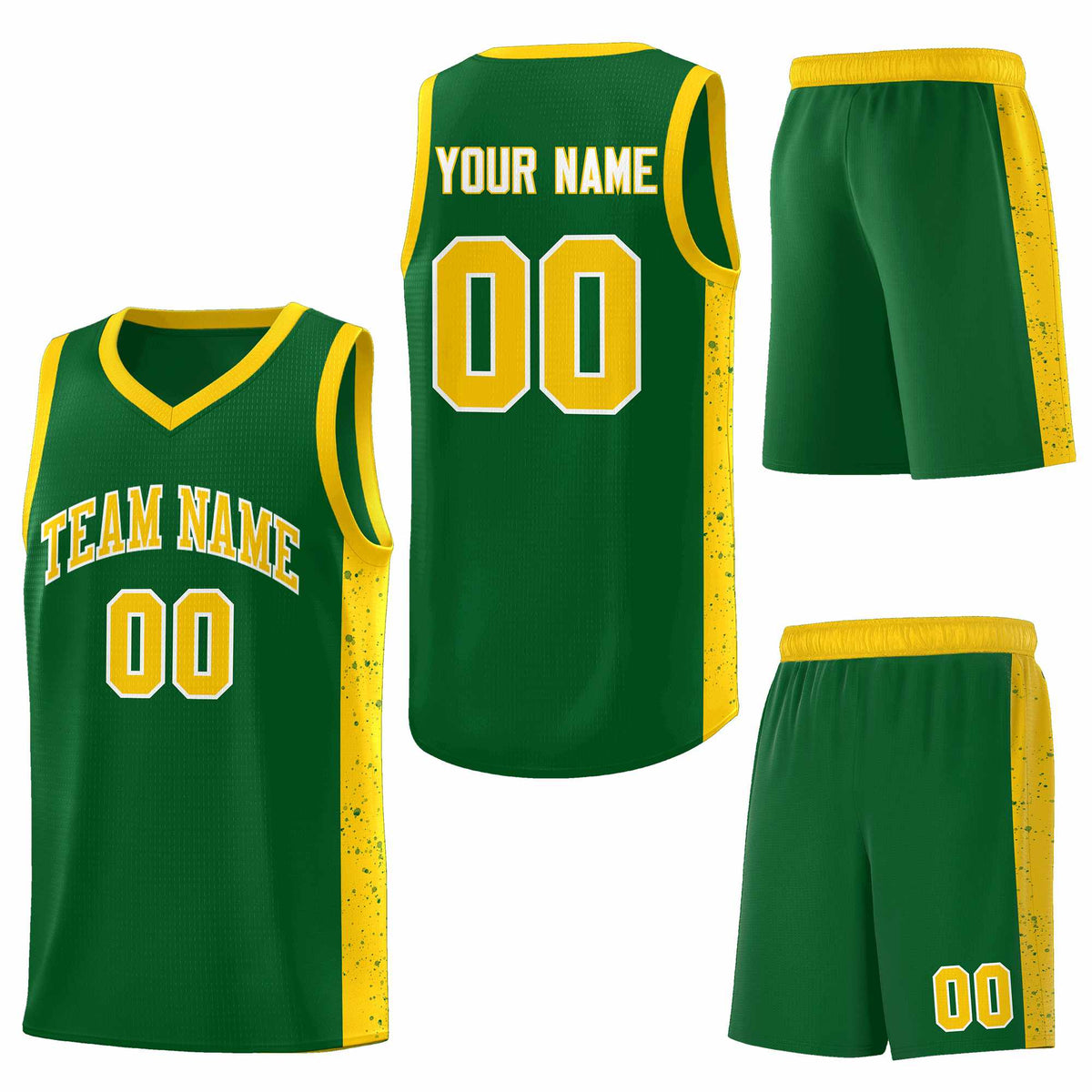 Custom Green Gold-White Side Splash Sports Uniform Basketball Jersey