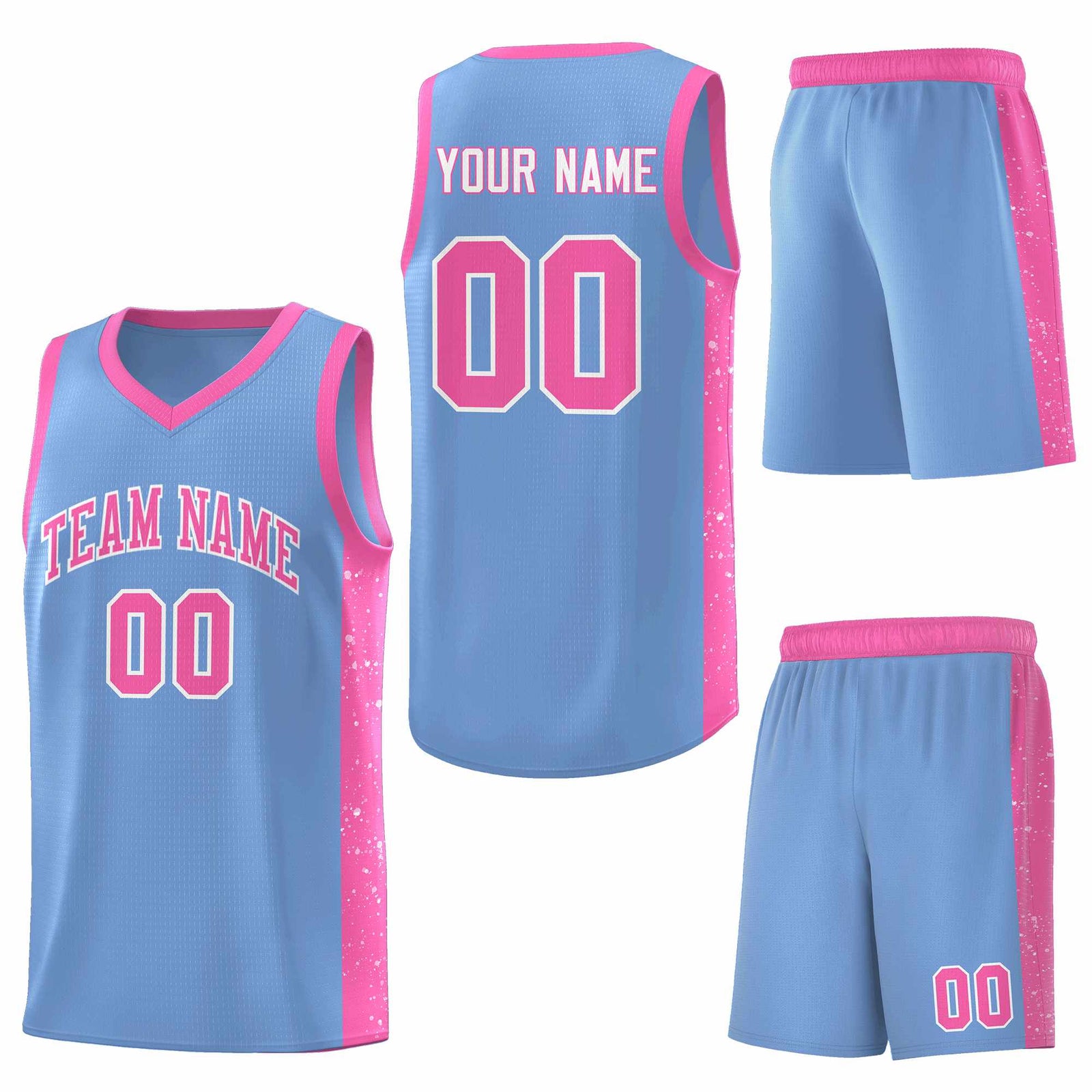 Custom Light Blue Pink-White Side Splash Sports Uniform Basketball Jersey