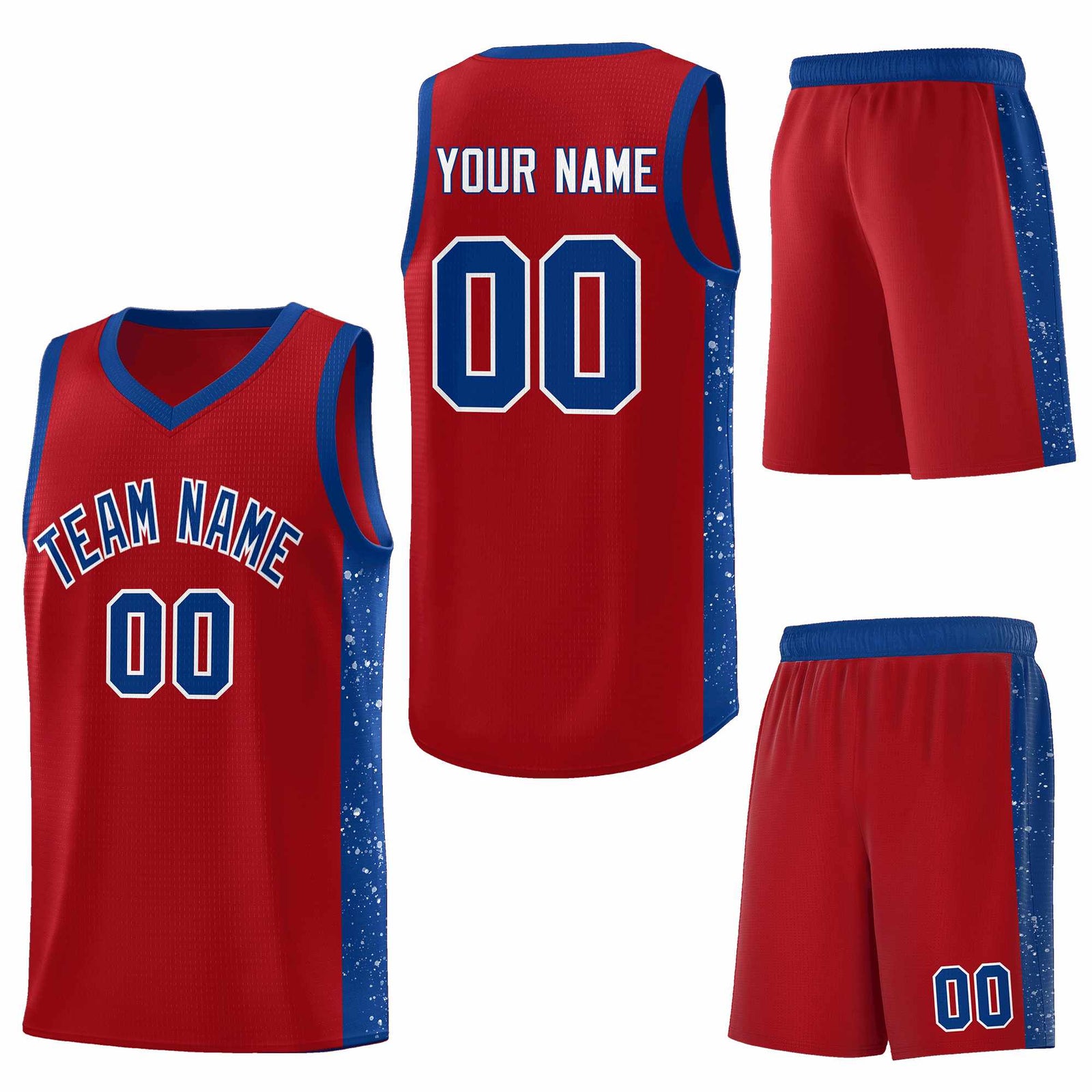 Custom Red Royal-White Side Splash Sports Uniform Basketball Jersey