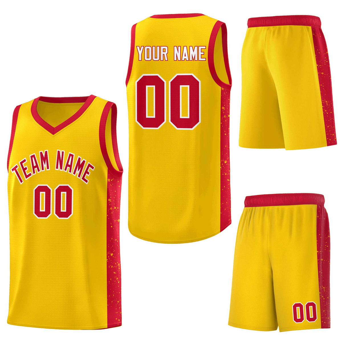Custom Gold Red-White Side Splash Sports Uniform Basketball Jersey